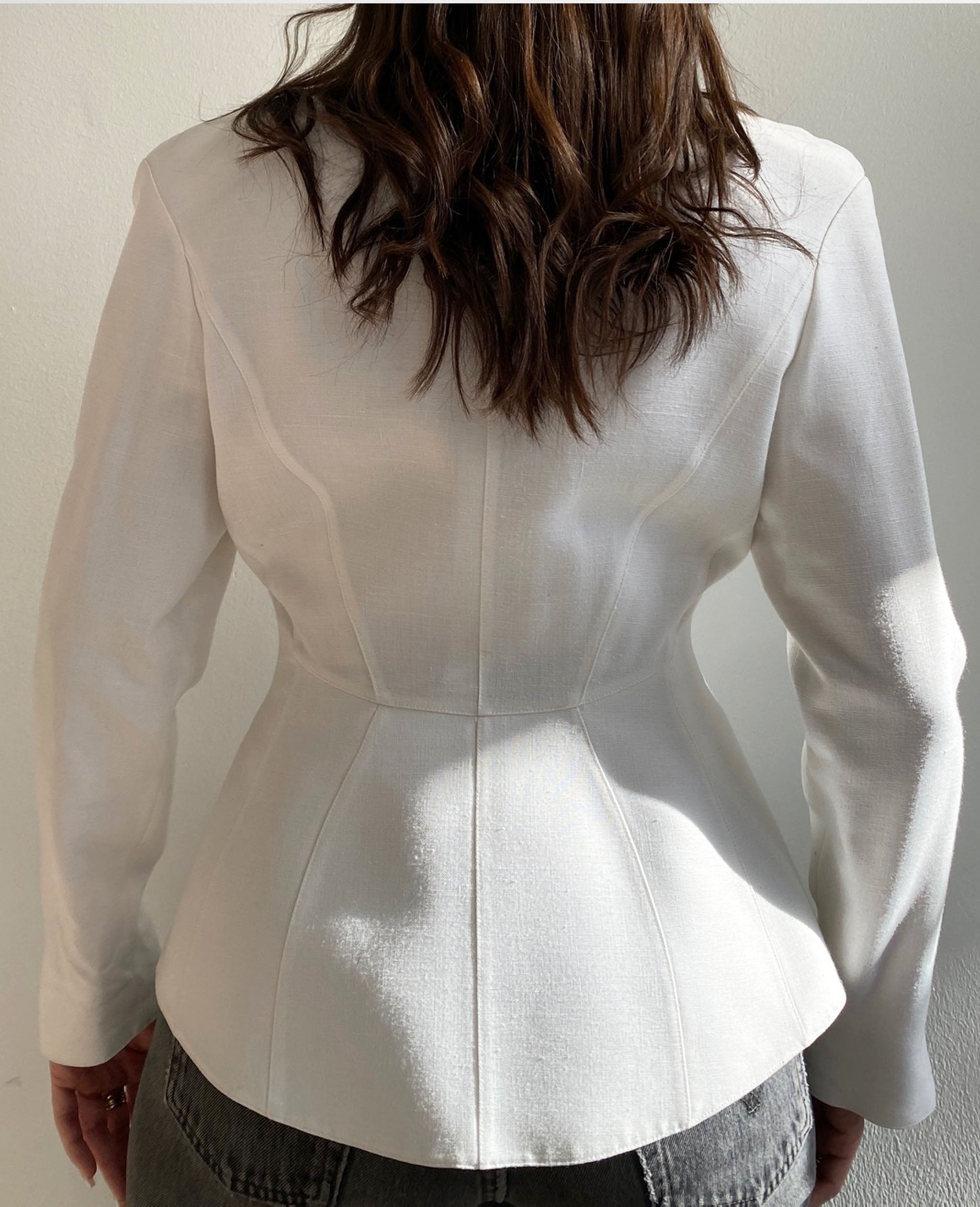 White Linen Blend Skirt Suit