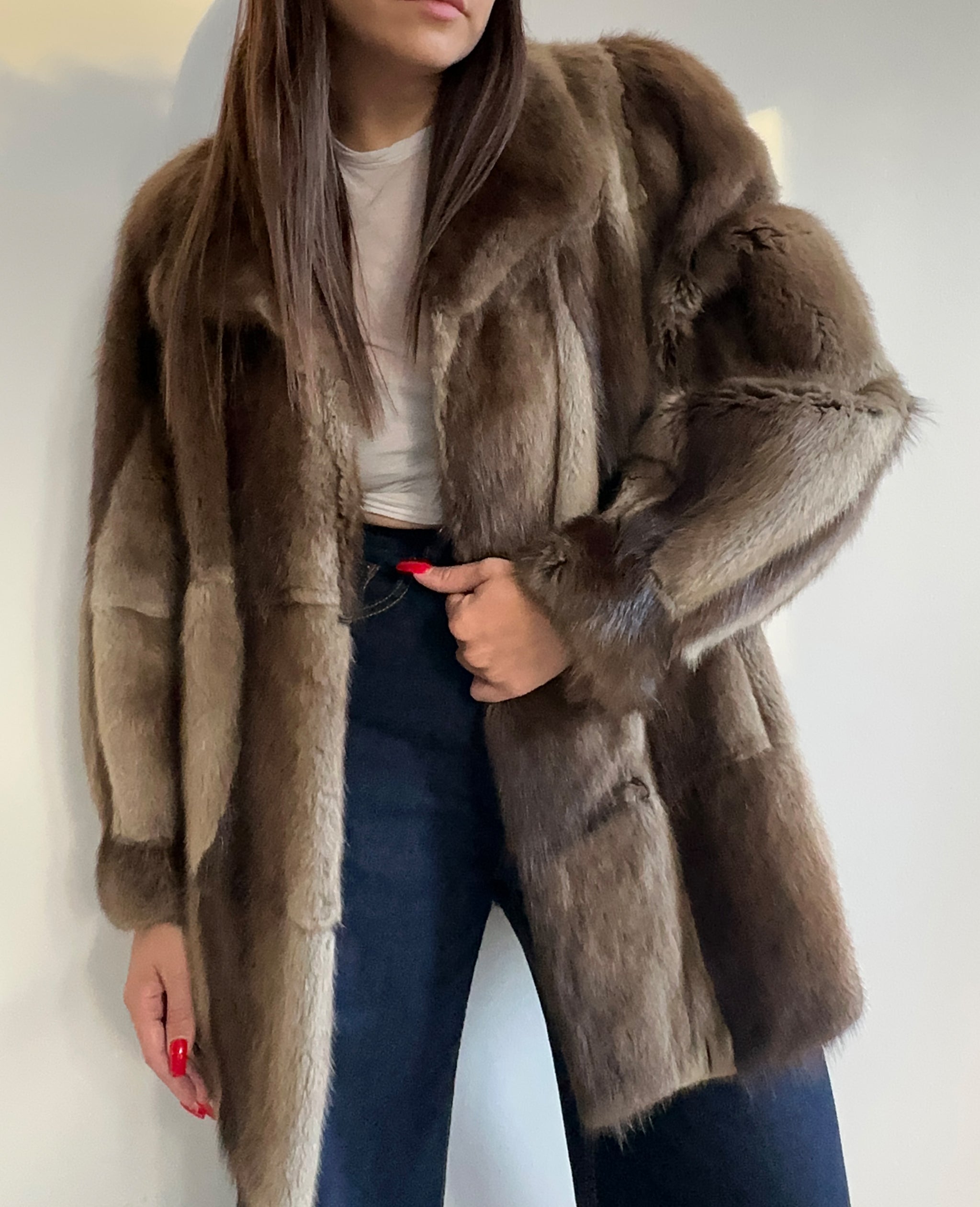 Gray and Brown Mink Fur Jacket