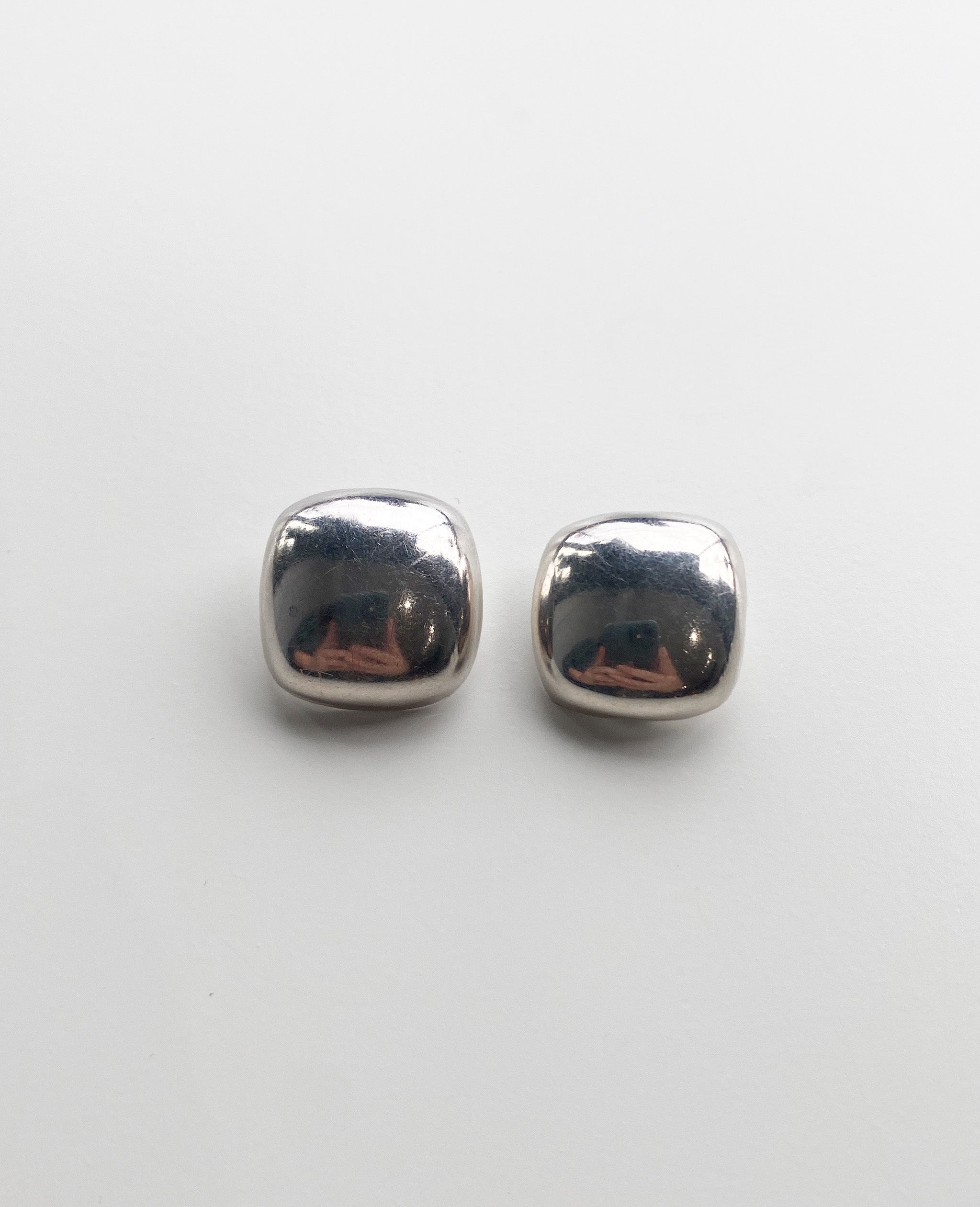 Sterling Silver Square Puff Clip Earrings