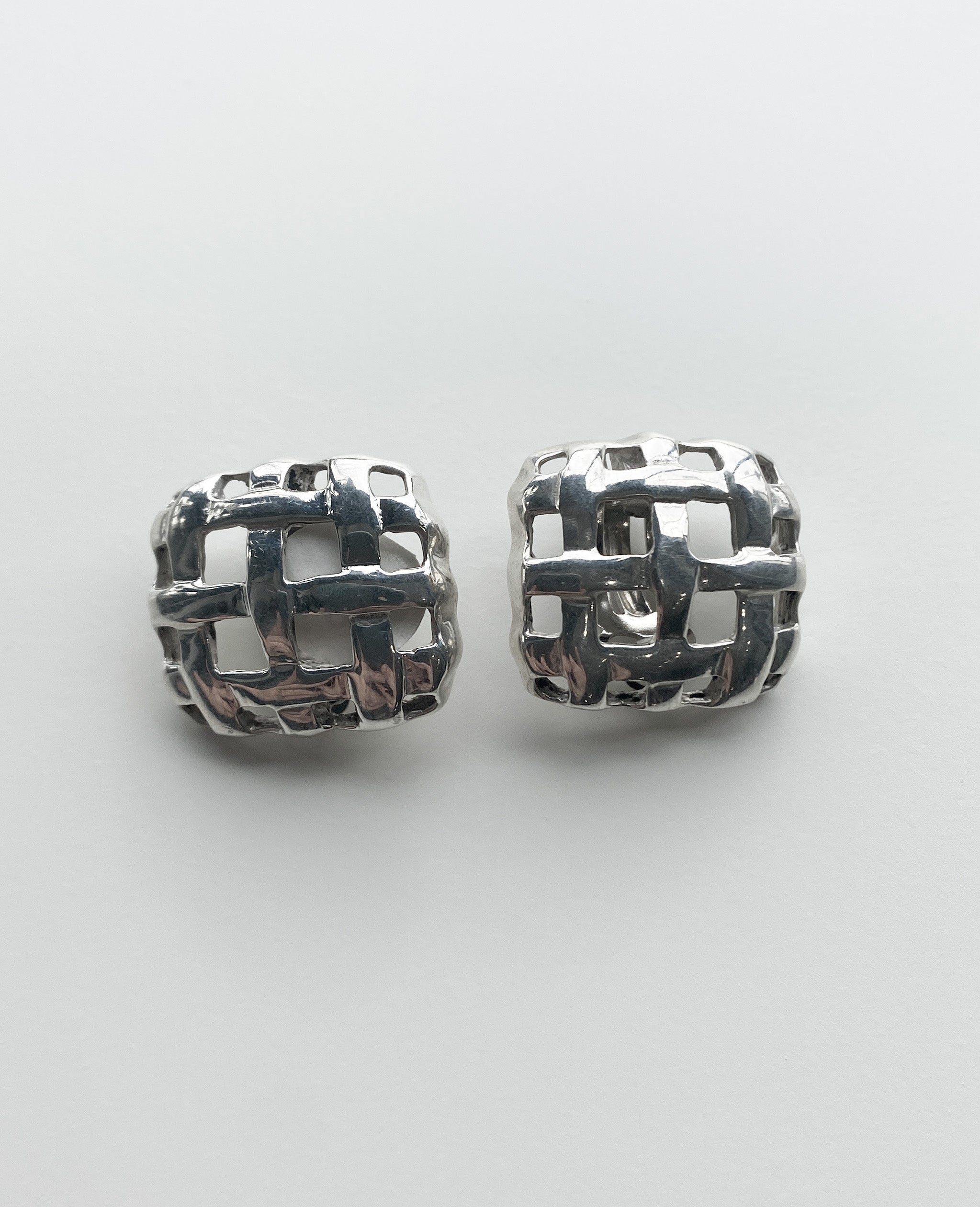 Sterling Silver Woven Square Clip Earrings