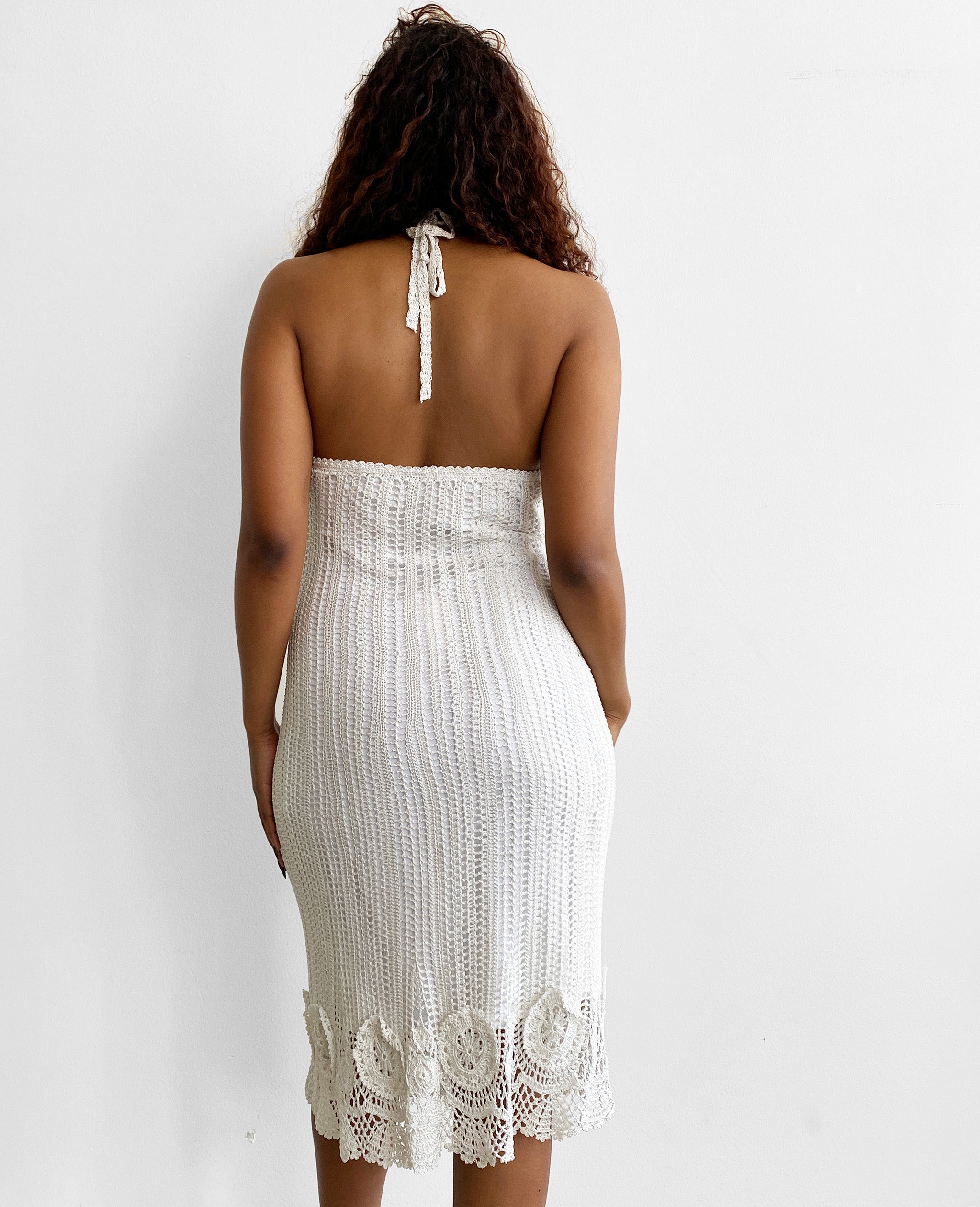 White Crochet Halter Dress