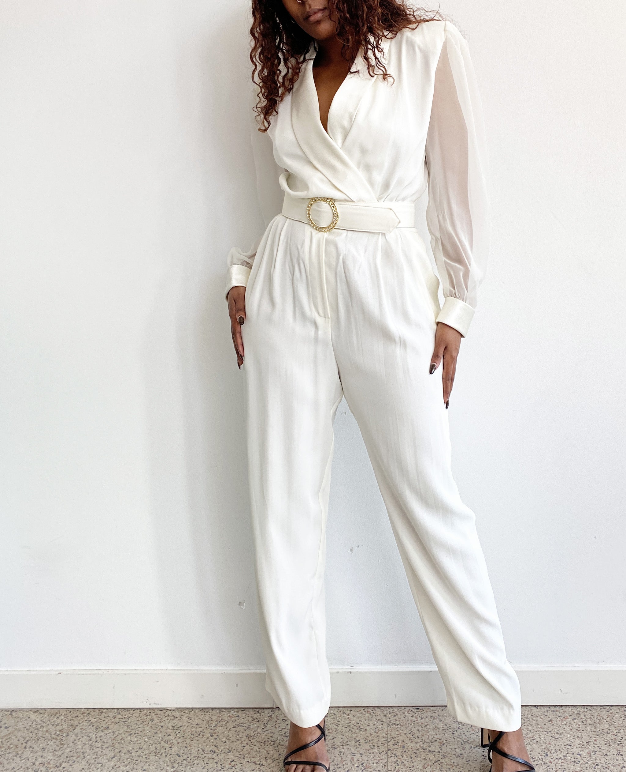 White Jumpsuit with Belt