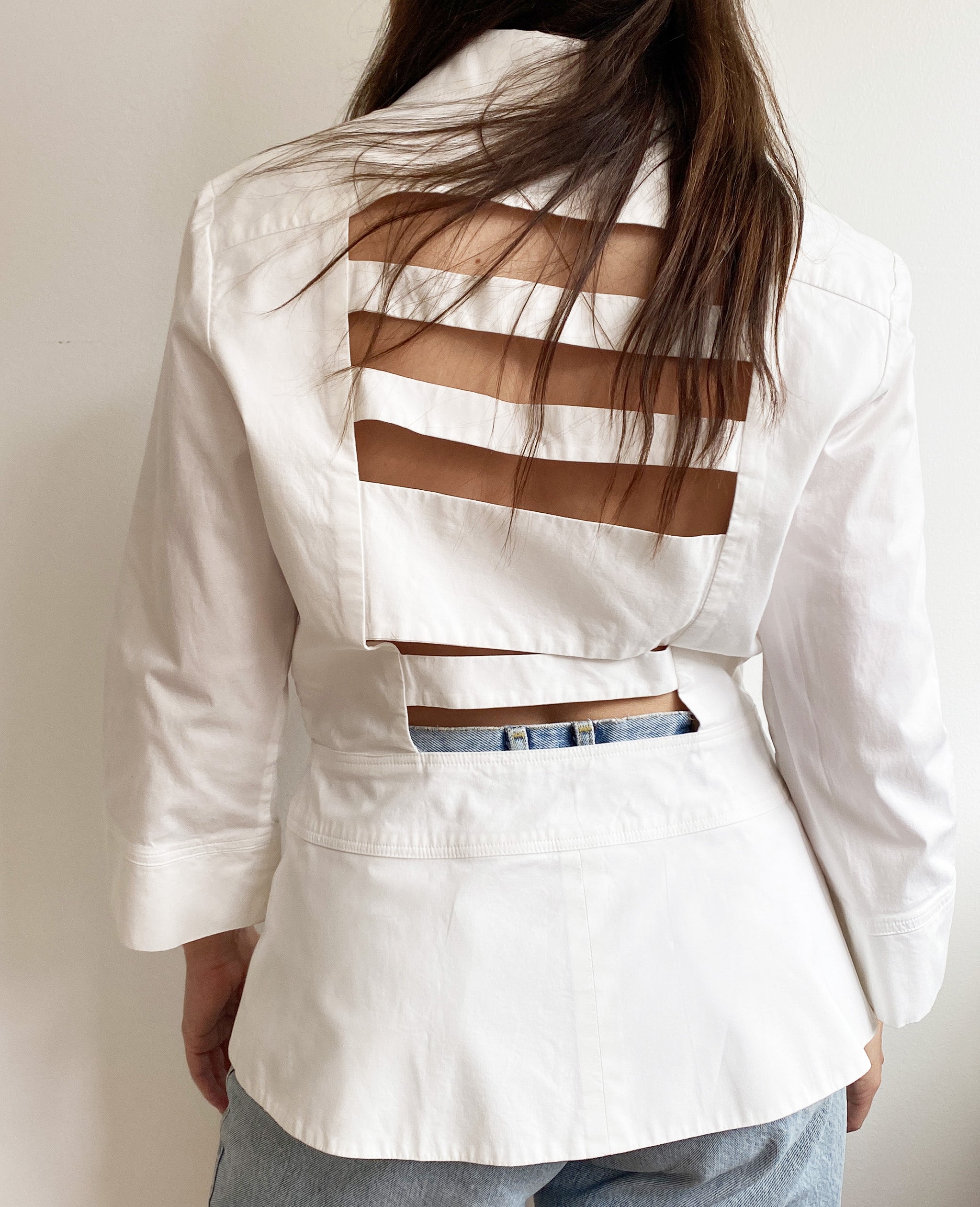 White Buckle Blouse with Cut Out Detail