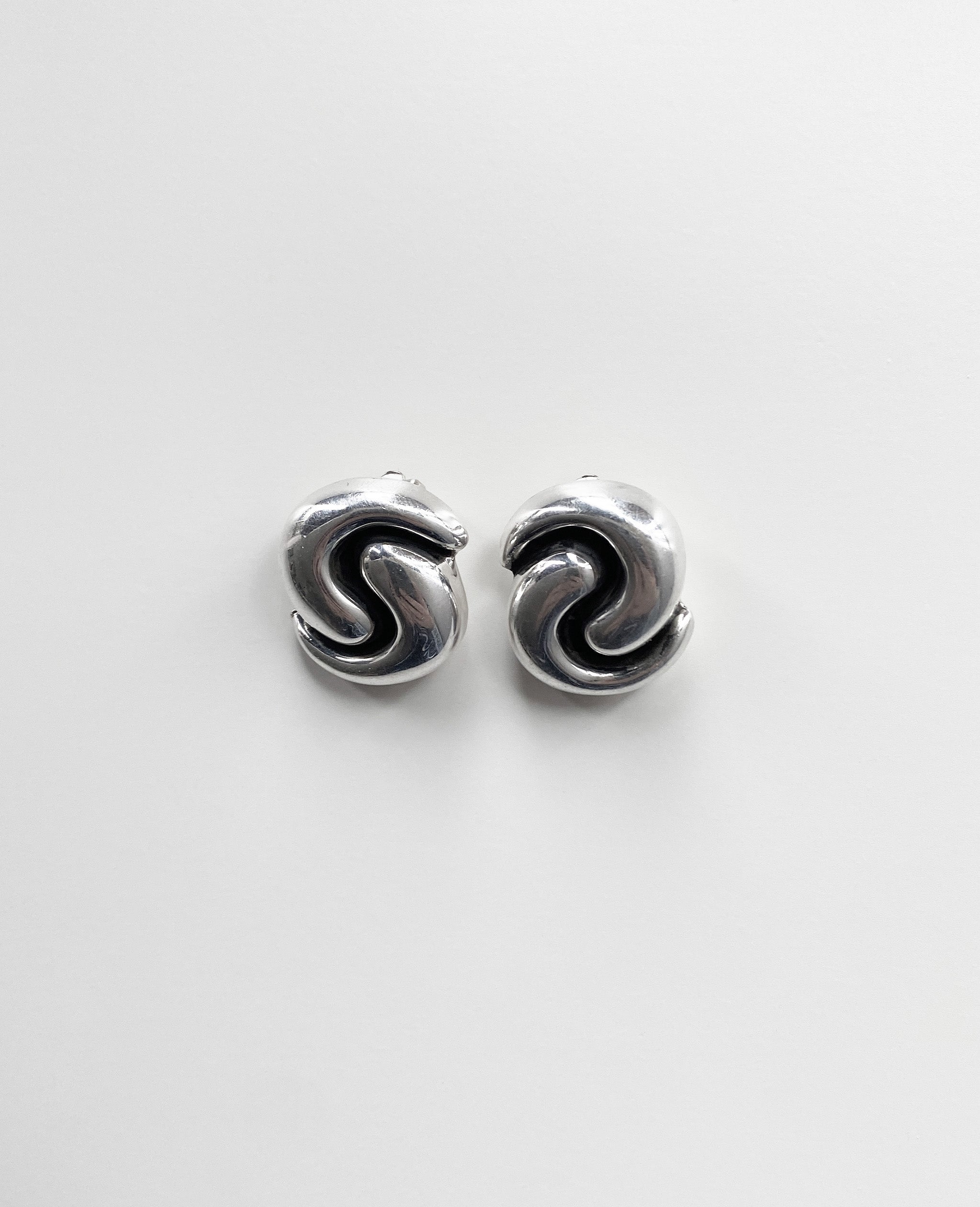 Sterling Silver Abstract Interlocking Clip Earrings
