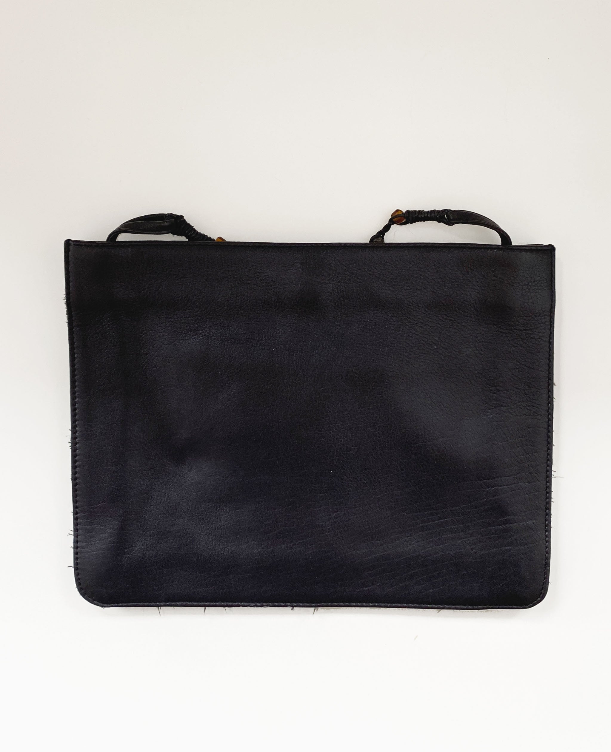 Black Leather Animal Print Beaded Bag