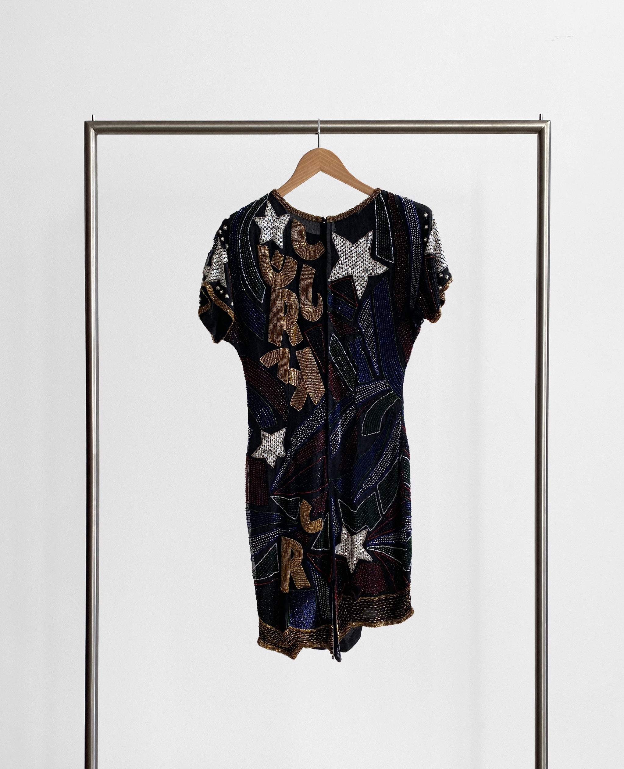 Patterned Beaded Silk Dress