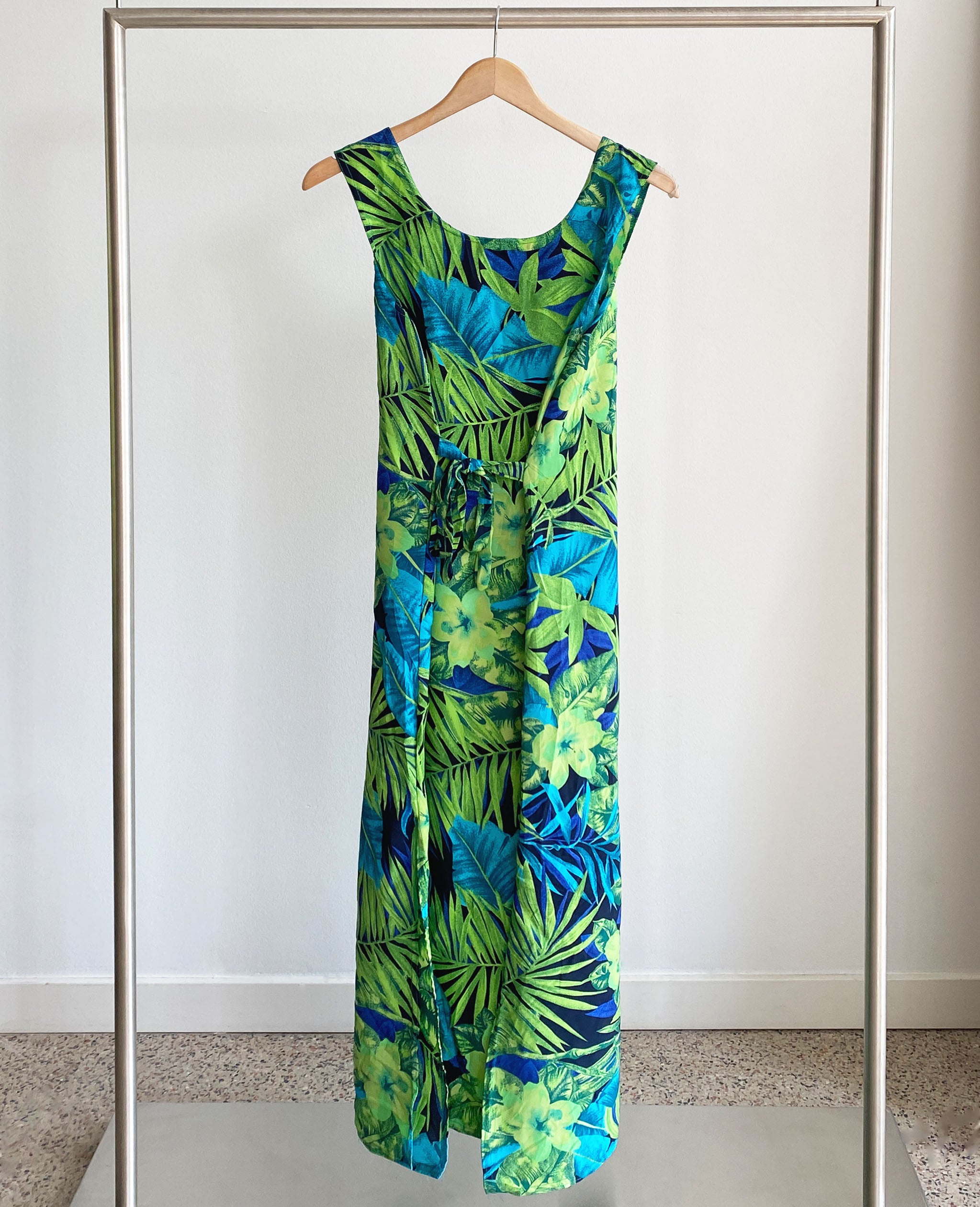 Blue & Green Tropical Print Dress