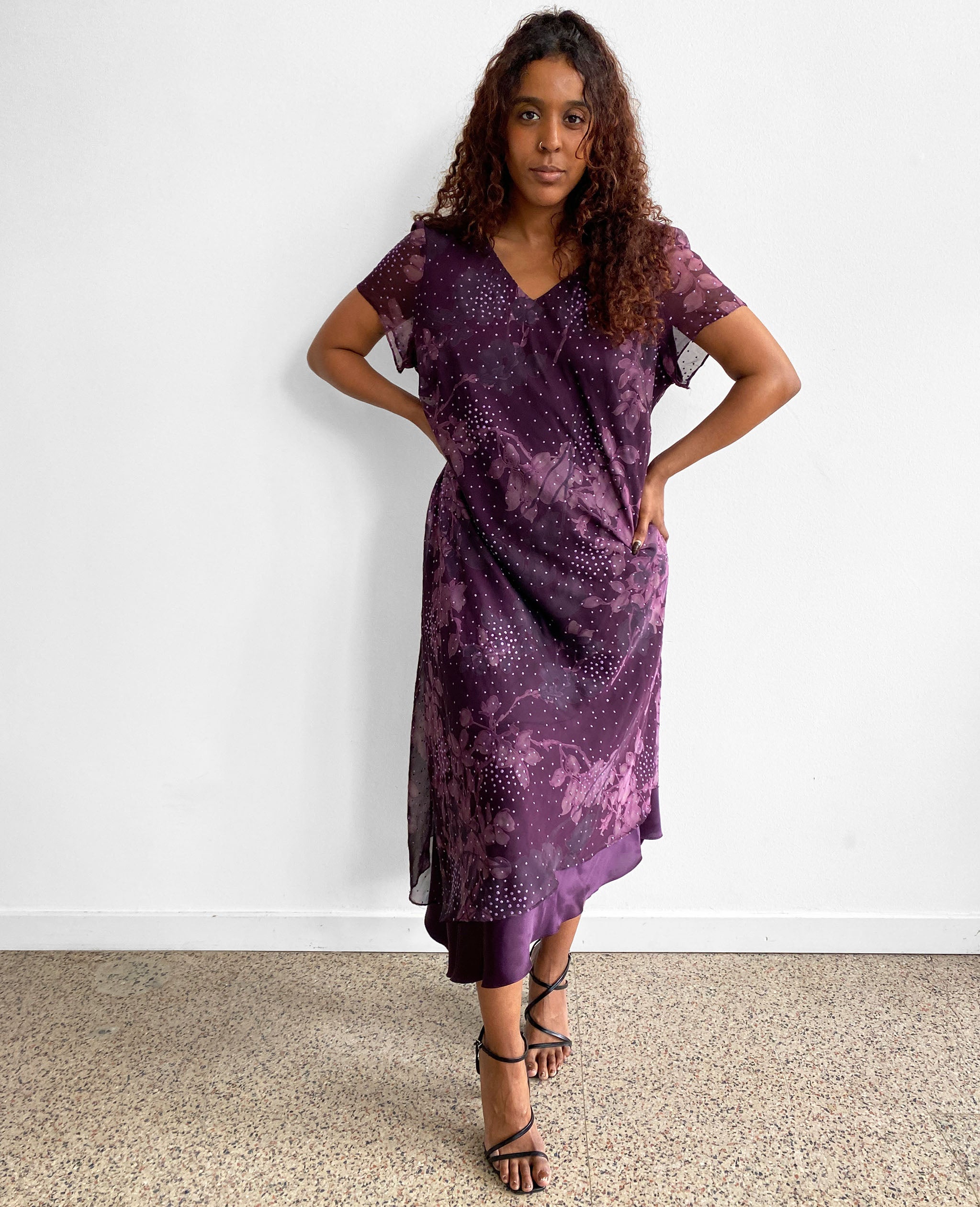 Purple Floral Bedazzled Dress