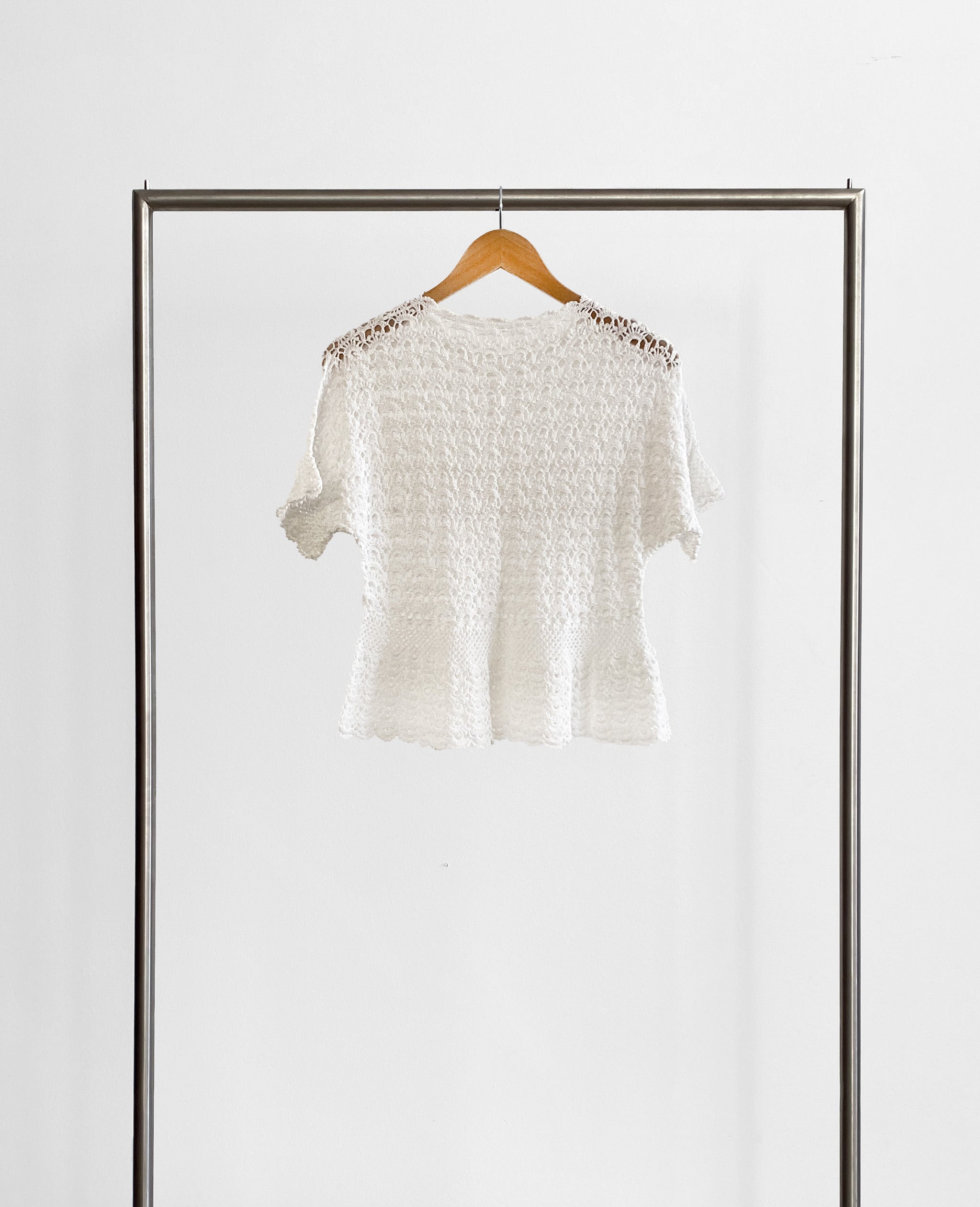 White Crochet Short Sleeve Sweater