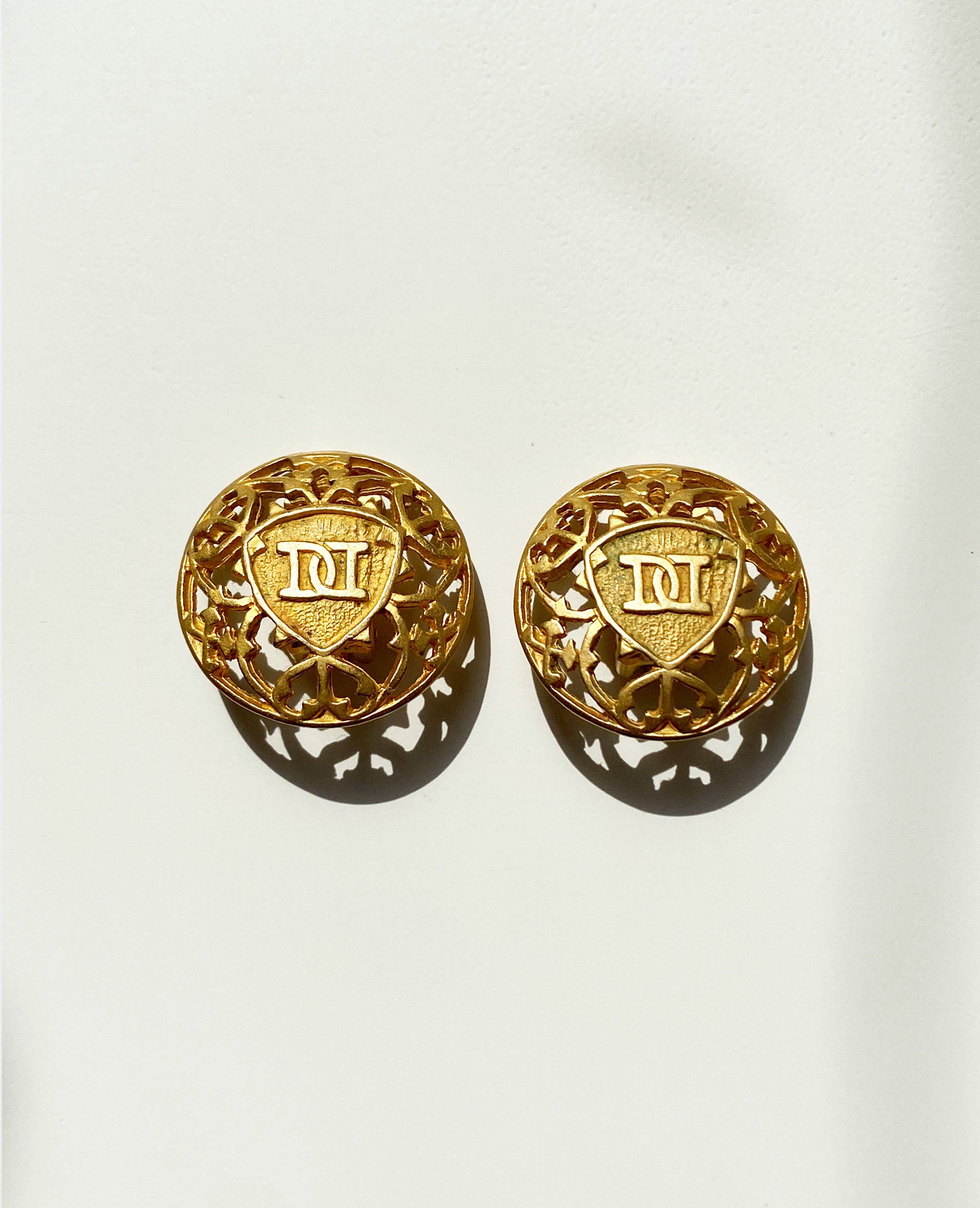Gold Double D Crest Earrings
