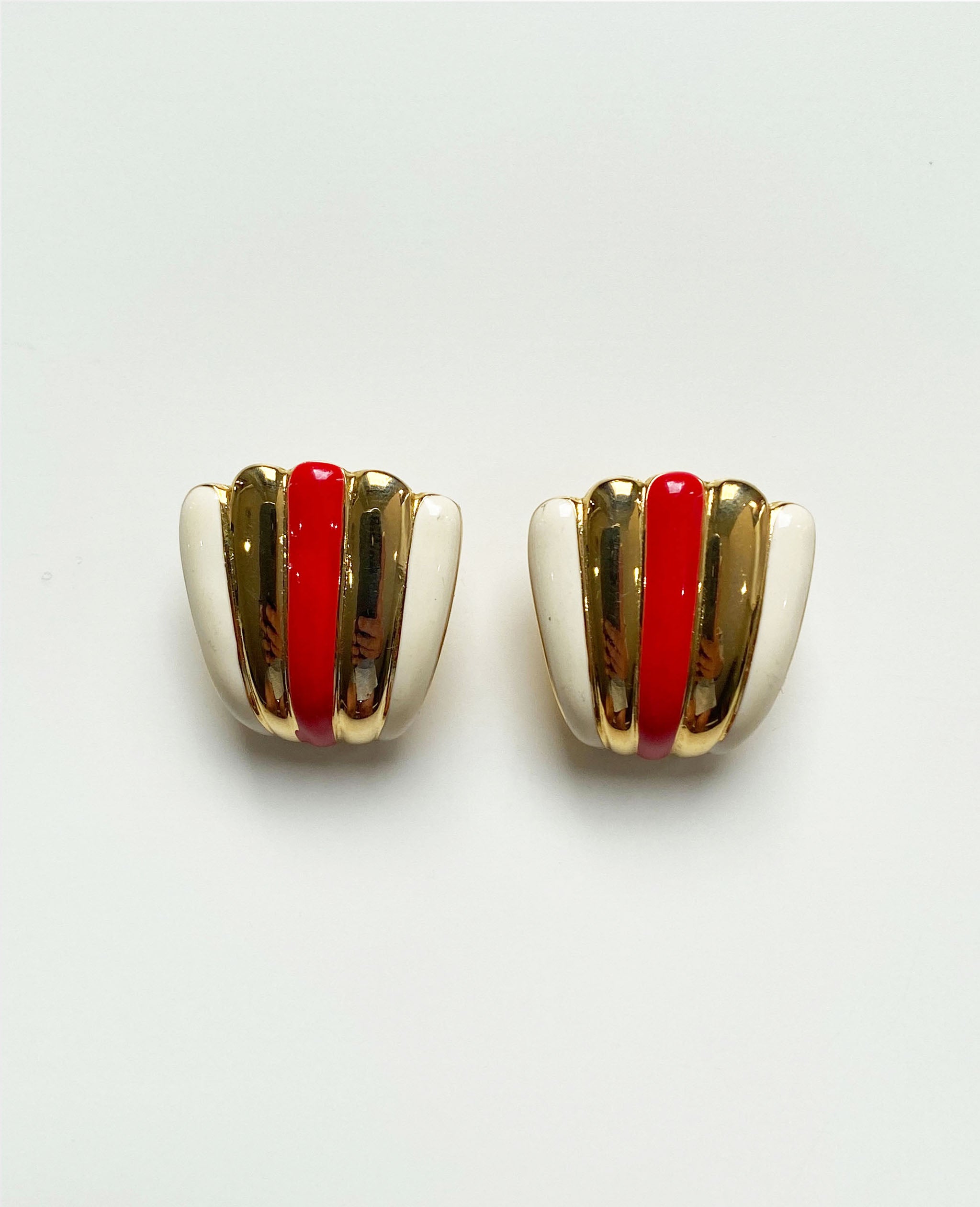 Red and Cream Fan Earrings