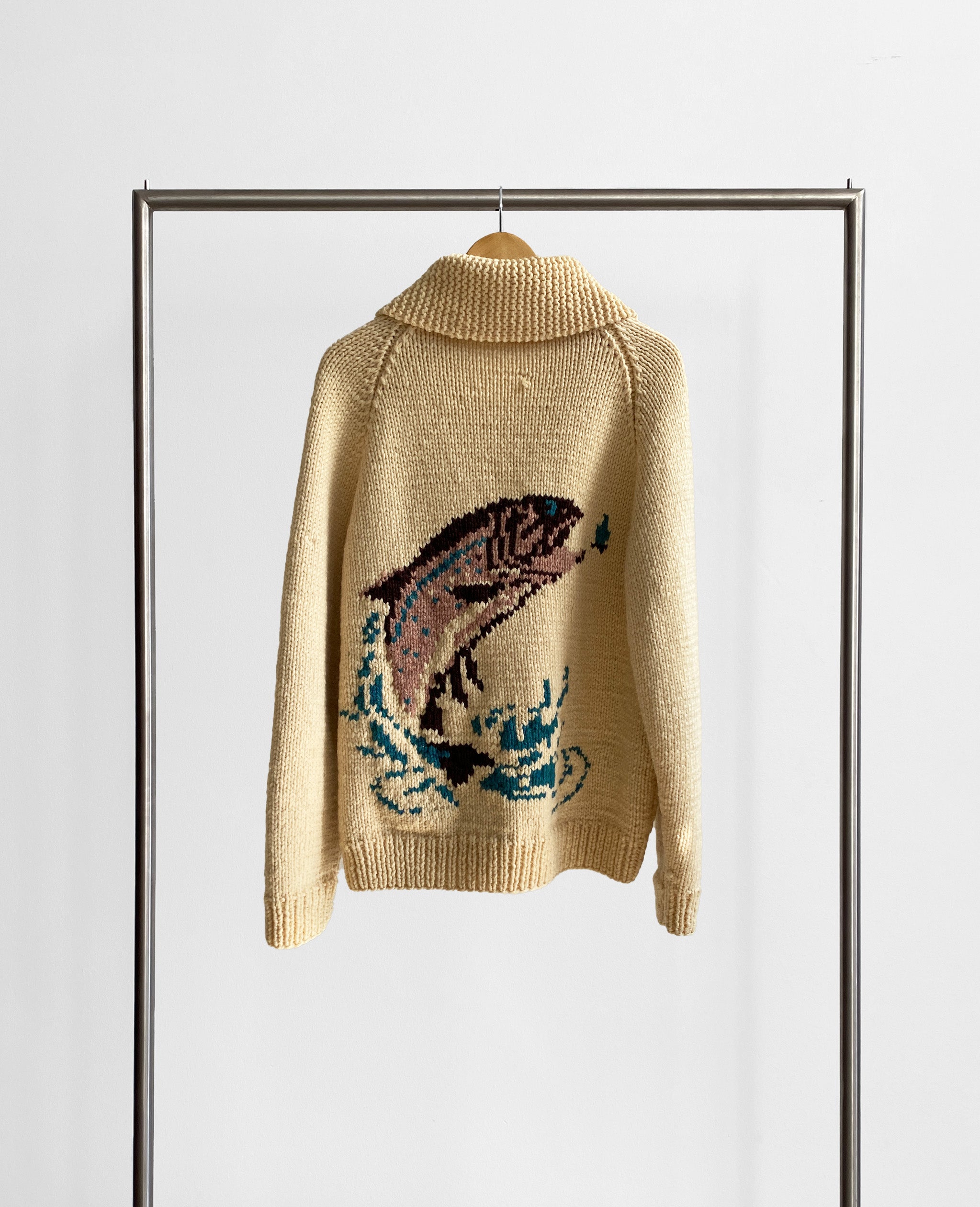 Cream Fish Zip Up Sweater