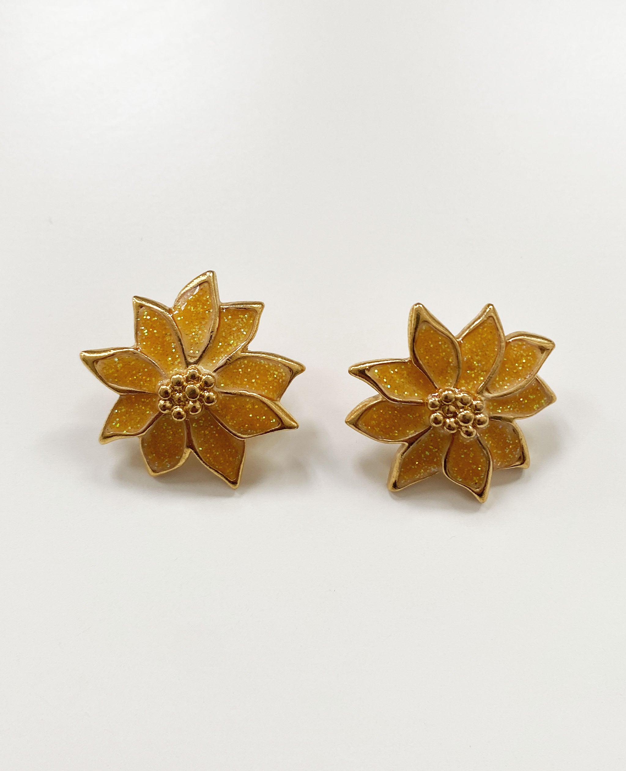 Gold Glitter Flower Earrings