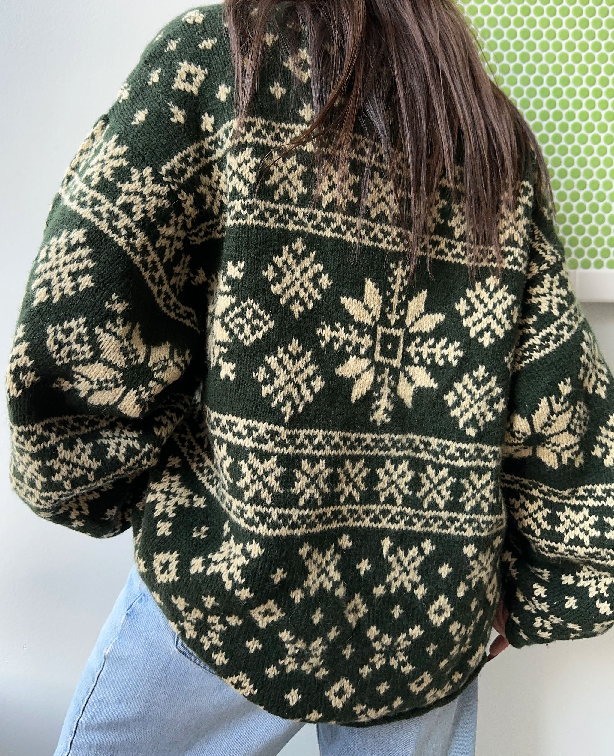 Green and Cream Patterned Sweater