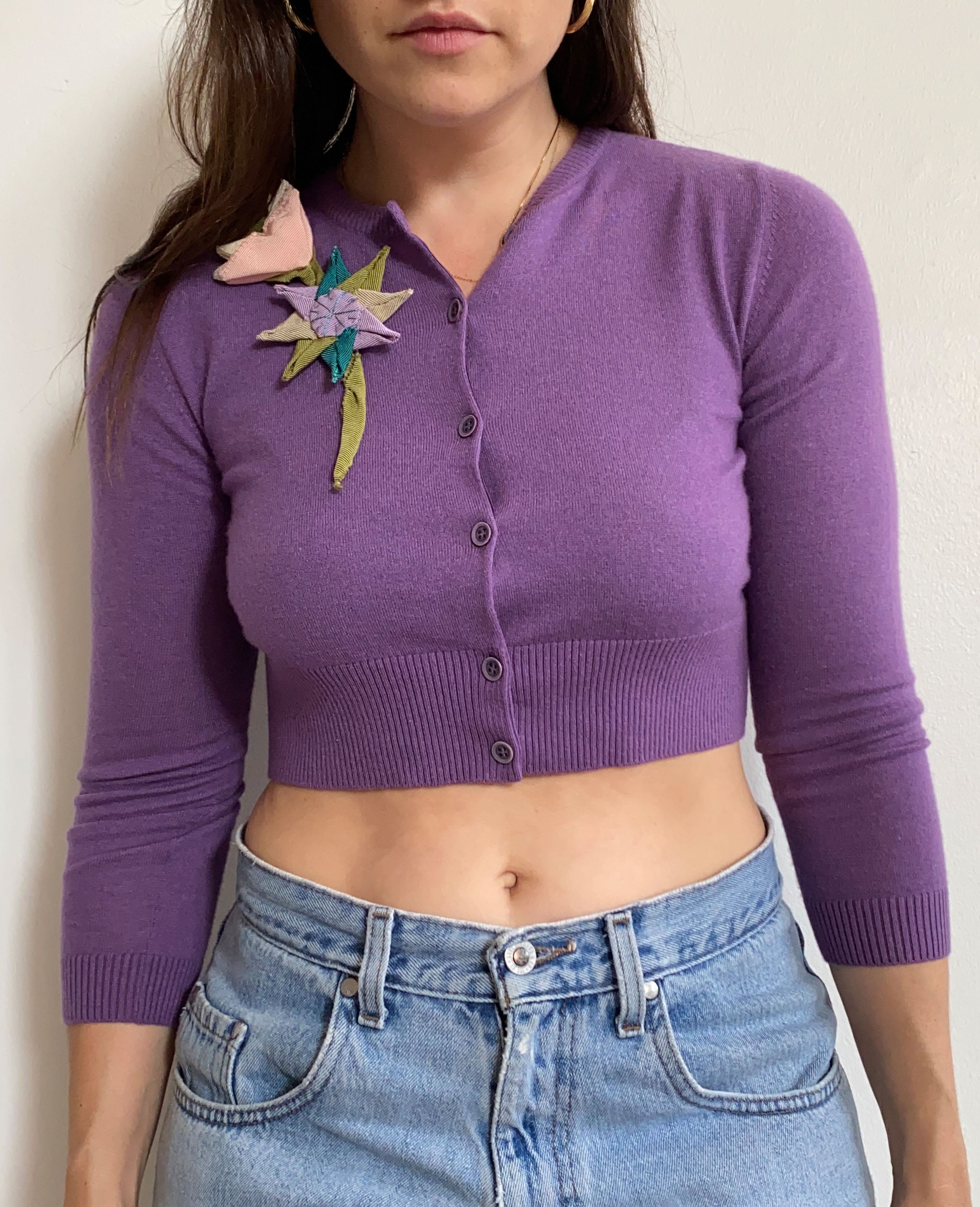 Purple Floral Cashmere Cardigan