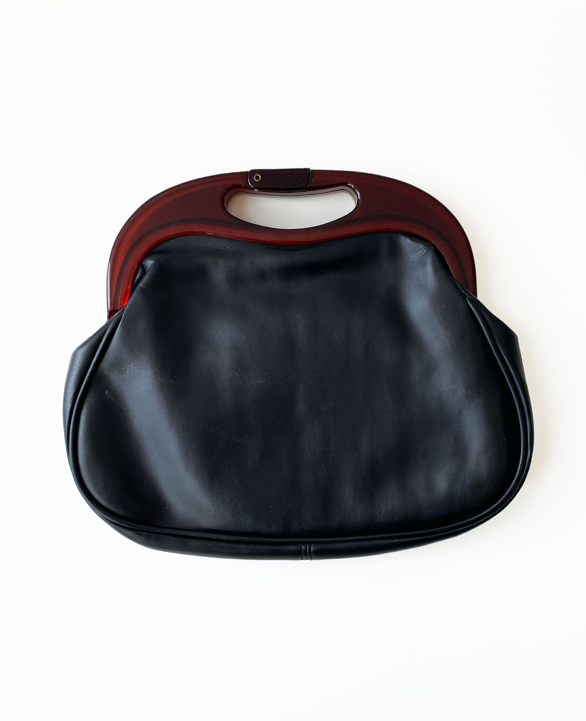 Black Leather Bag with Amber Handle