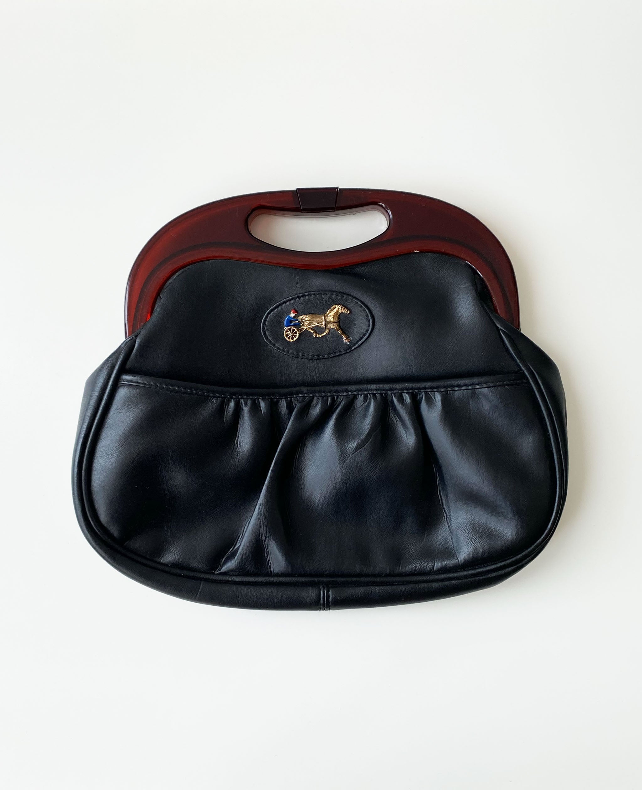 Black Leather Bag with Amber Handle