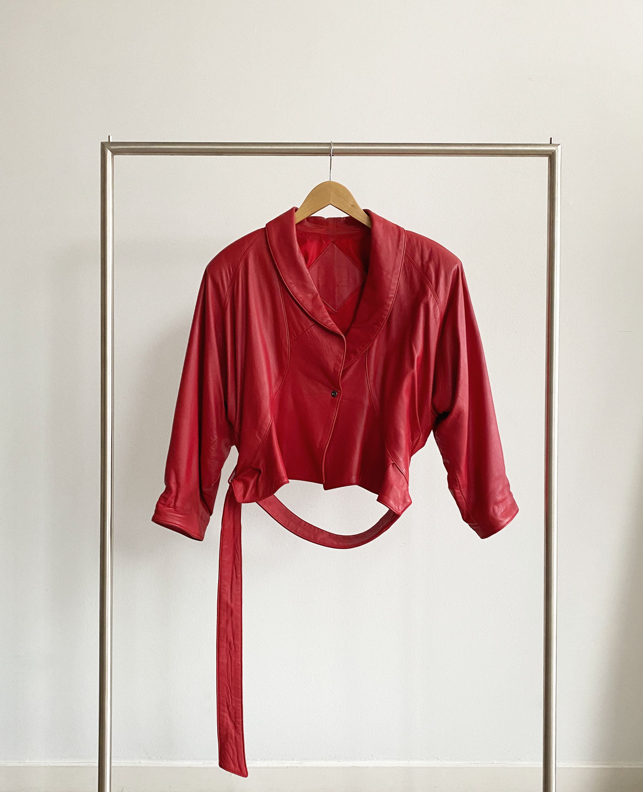 Red Leather Wrap Jacket with Belt