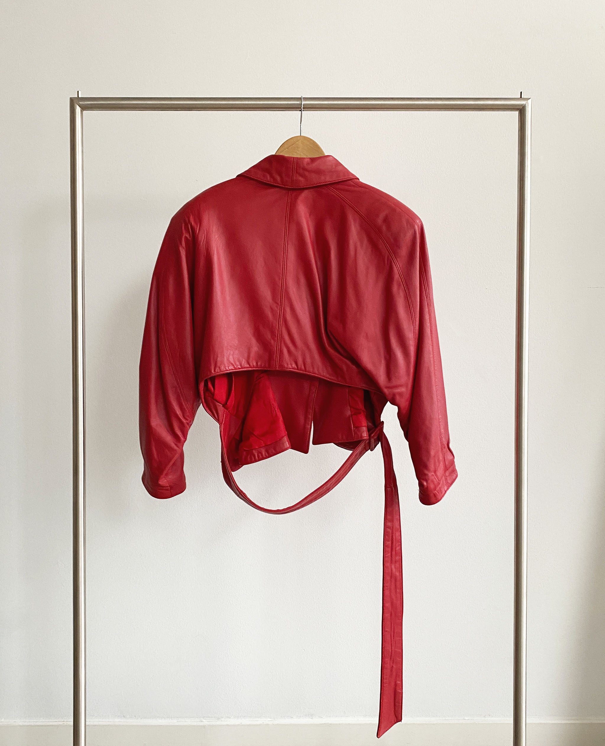 Red Leather Wrap Jacket with Belt