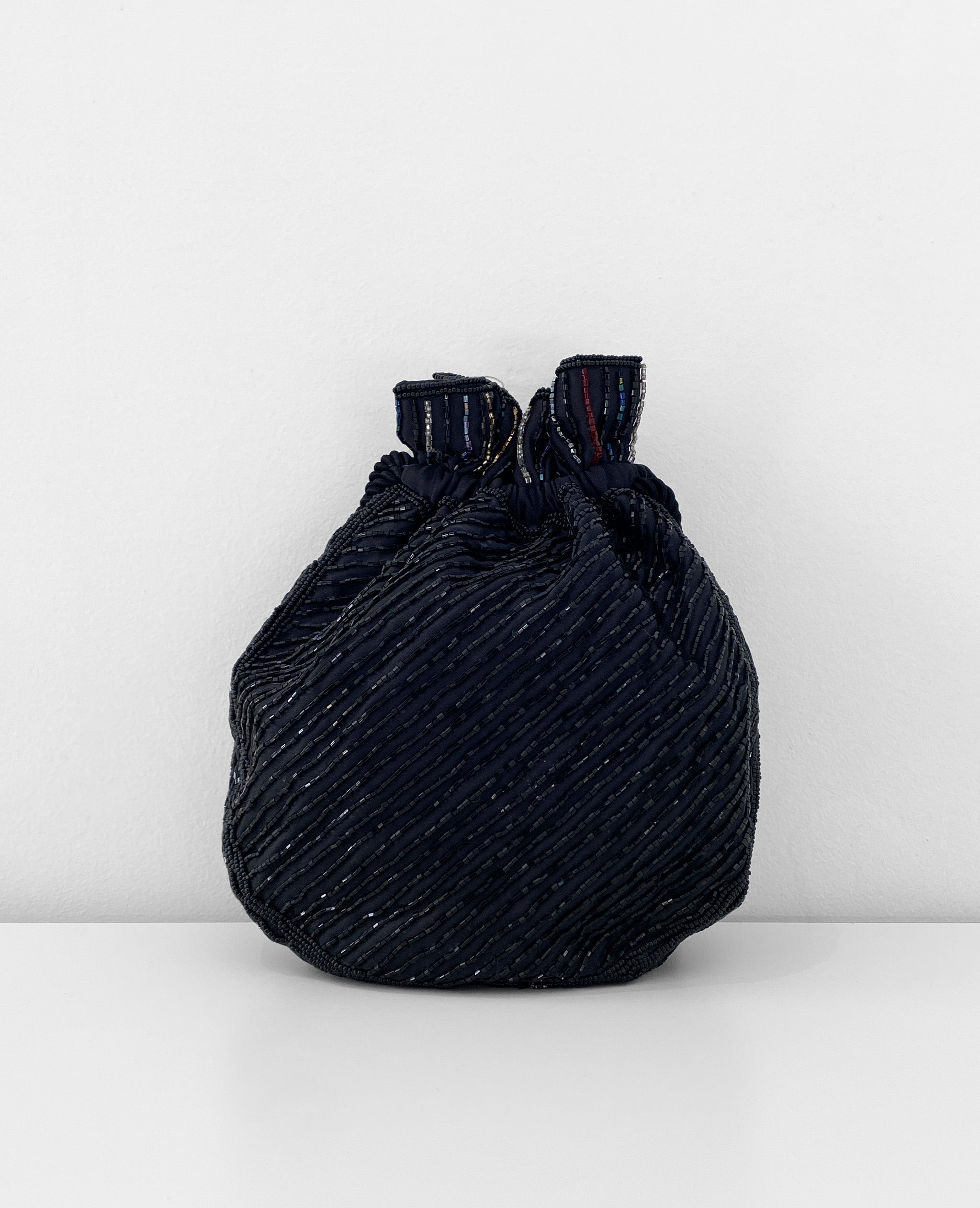 Black Patterned Beaded Bag