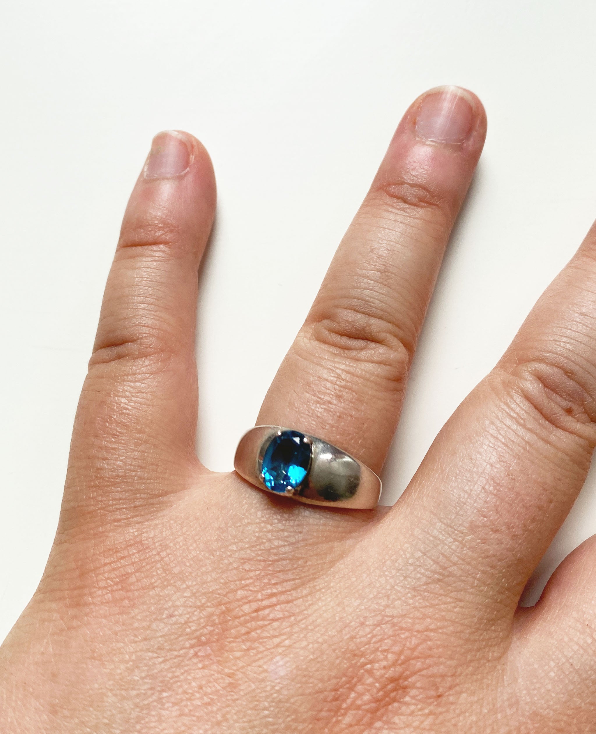 Silver Ring with Blue Oval Stone
