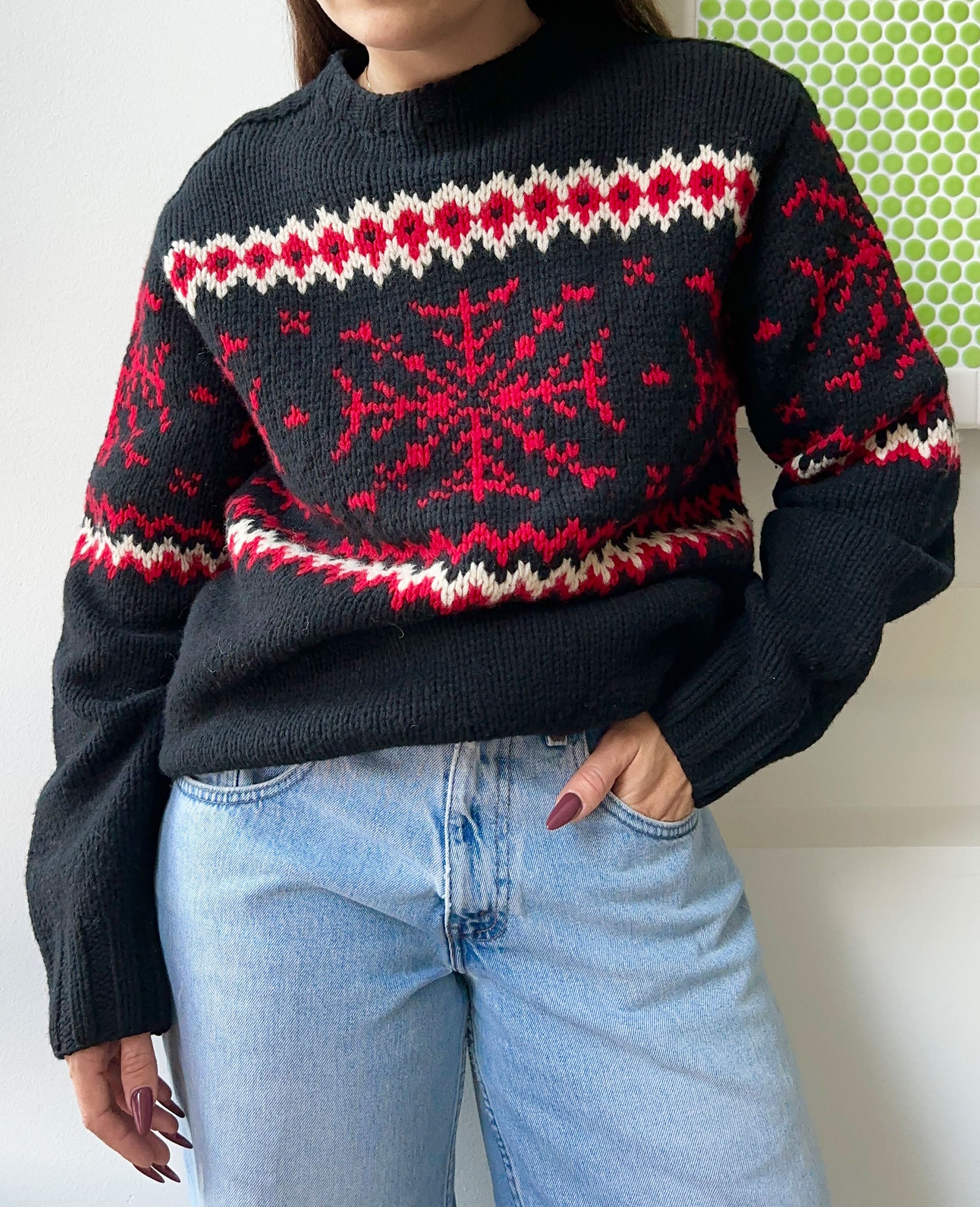 Black and Red Snowflake Sweater