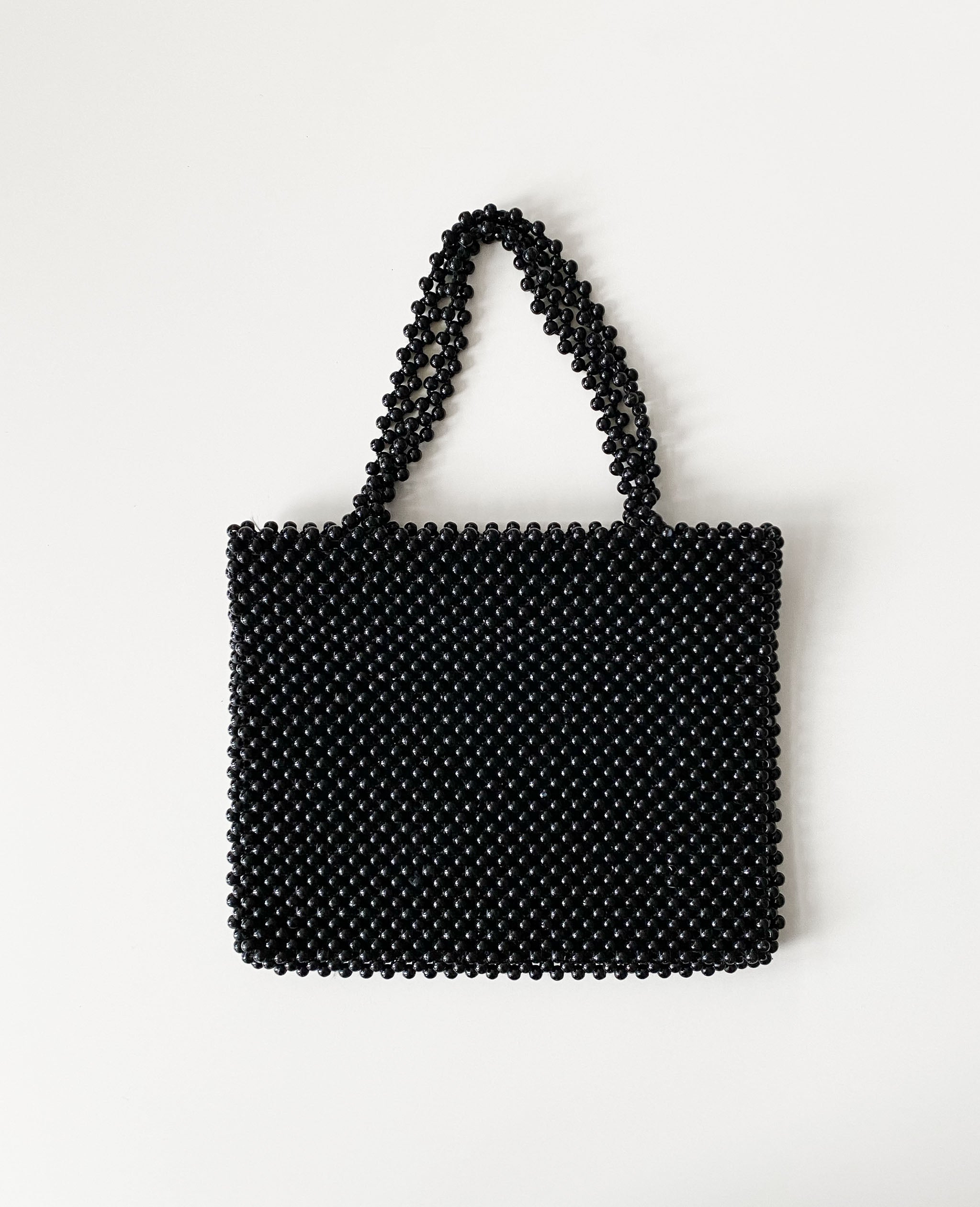 Black Beaded Top Handle Bag