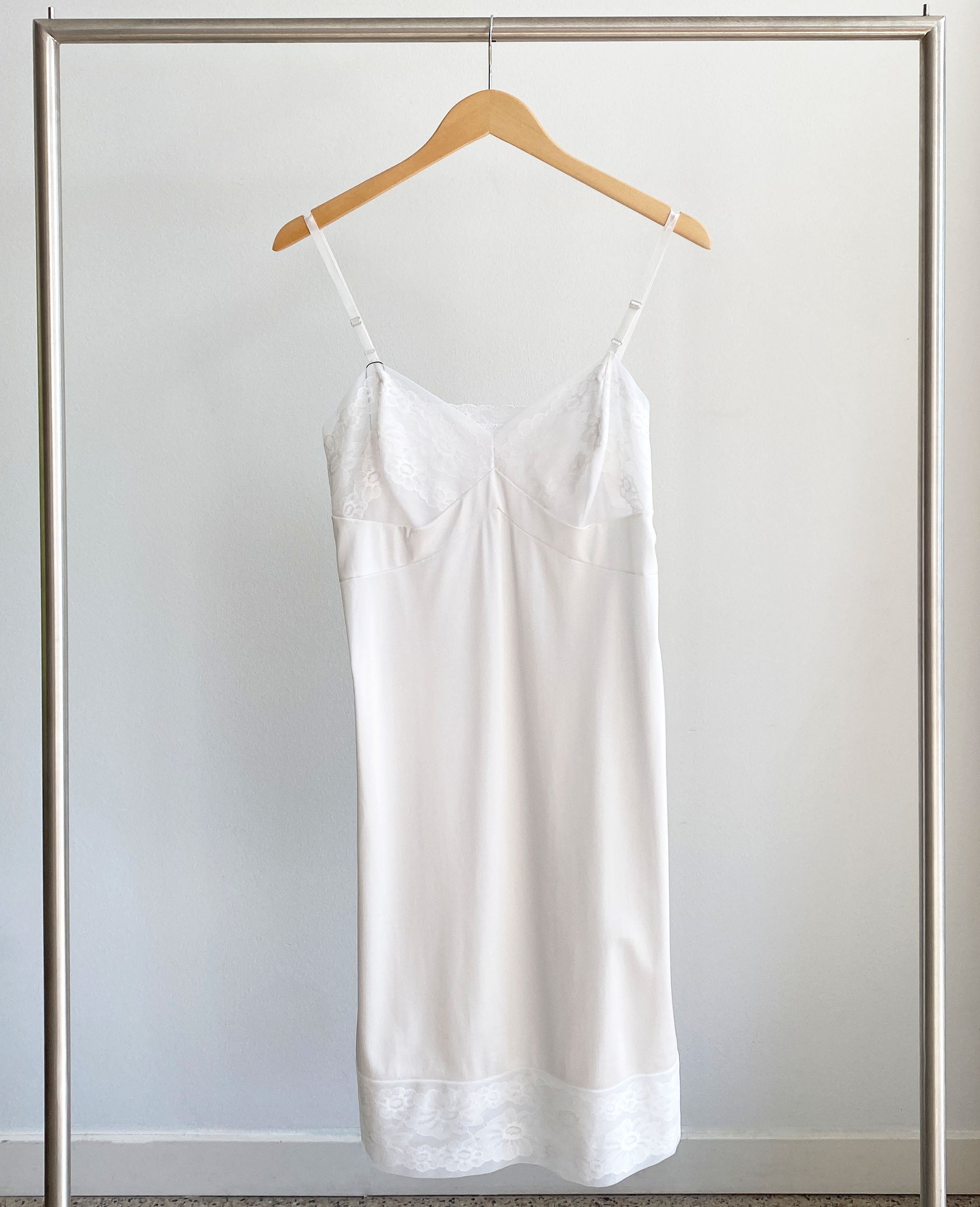 White Slip Dress With Floral Inlay Detail