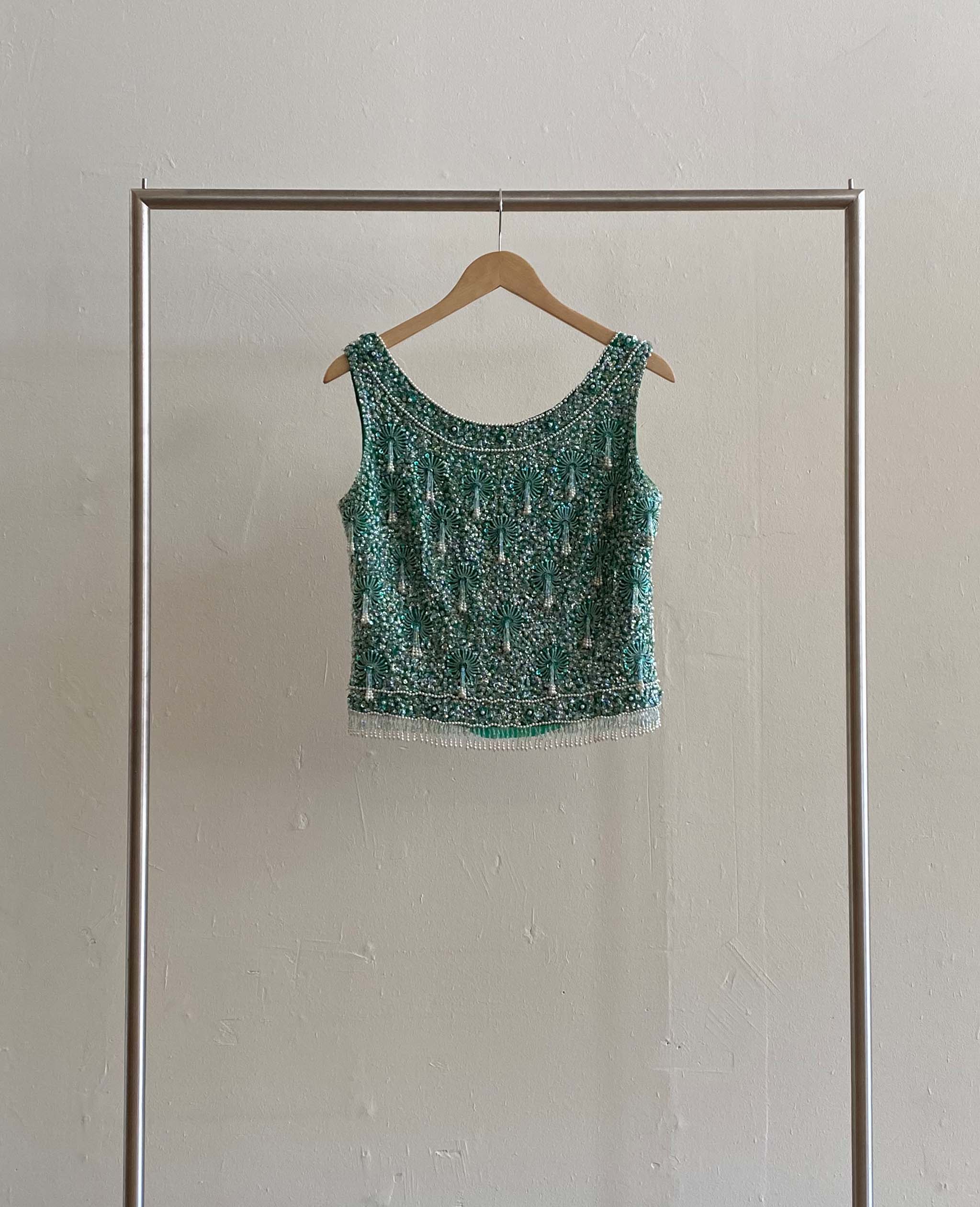 Vintage Green Beaded Top