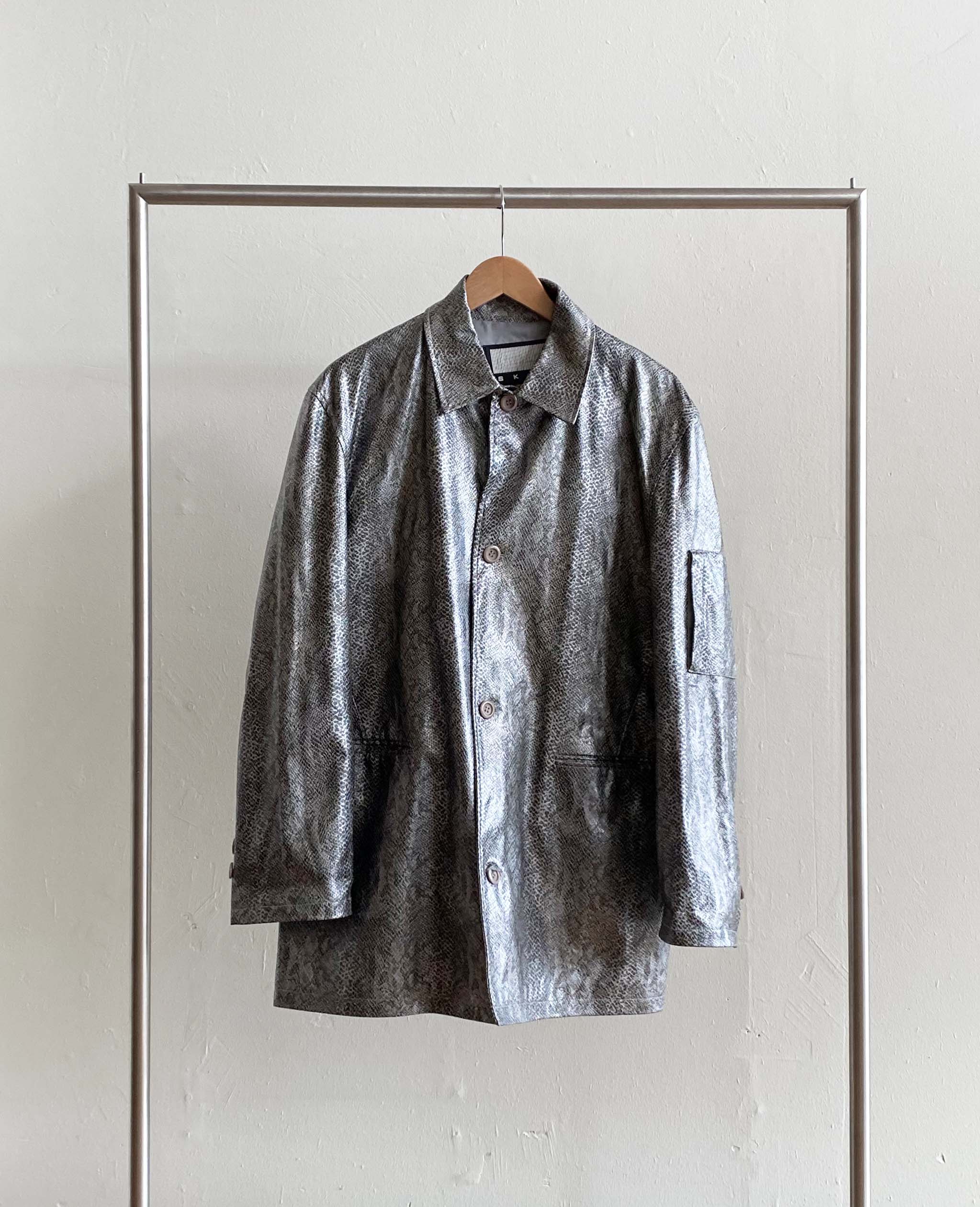Y2K Silver Snake Print Trench