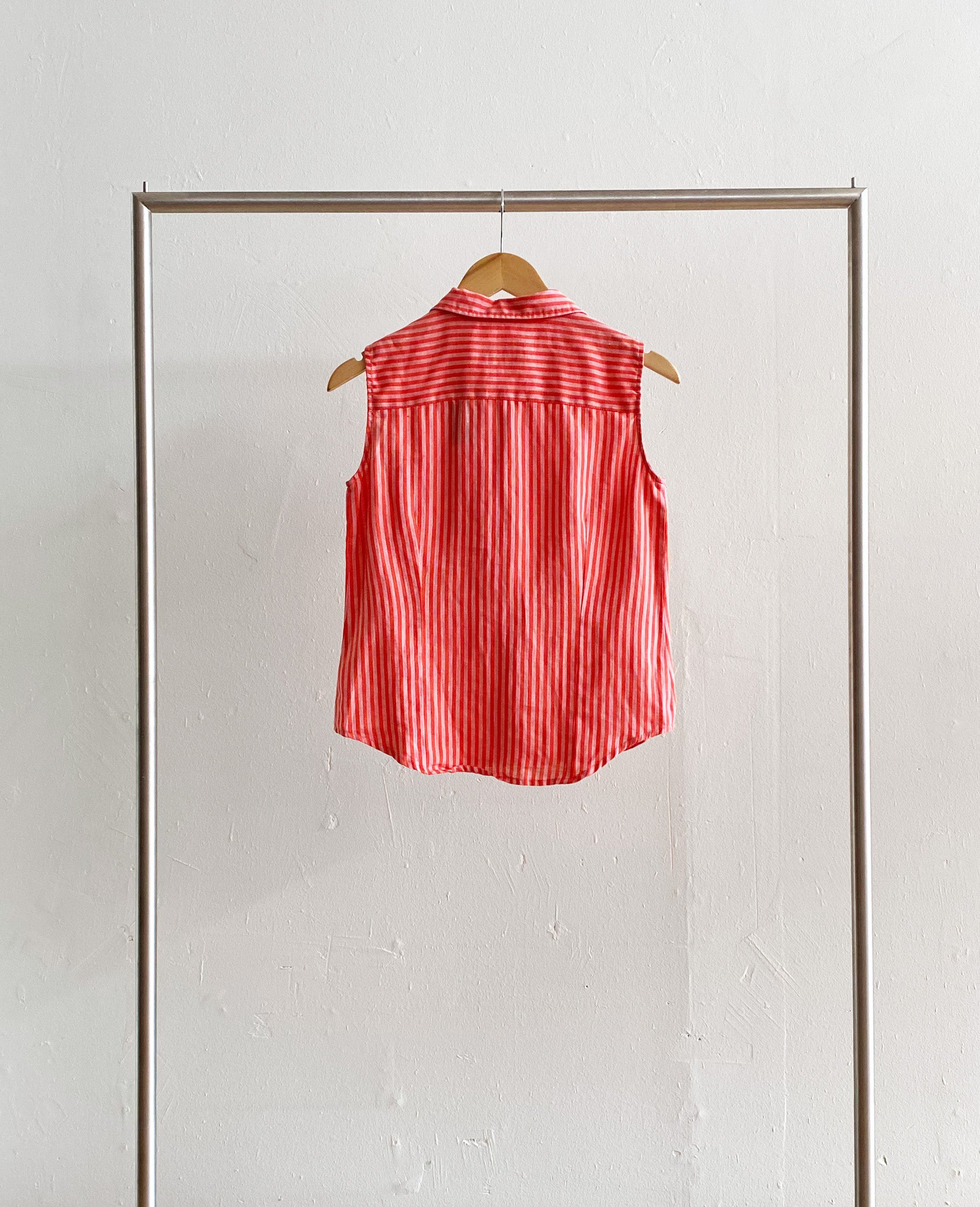 Red Striped Linen Top