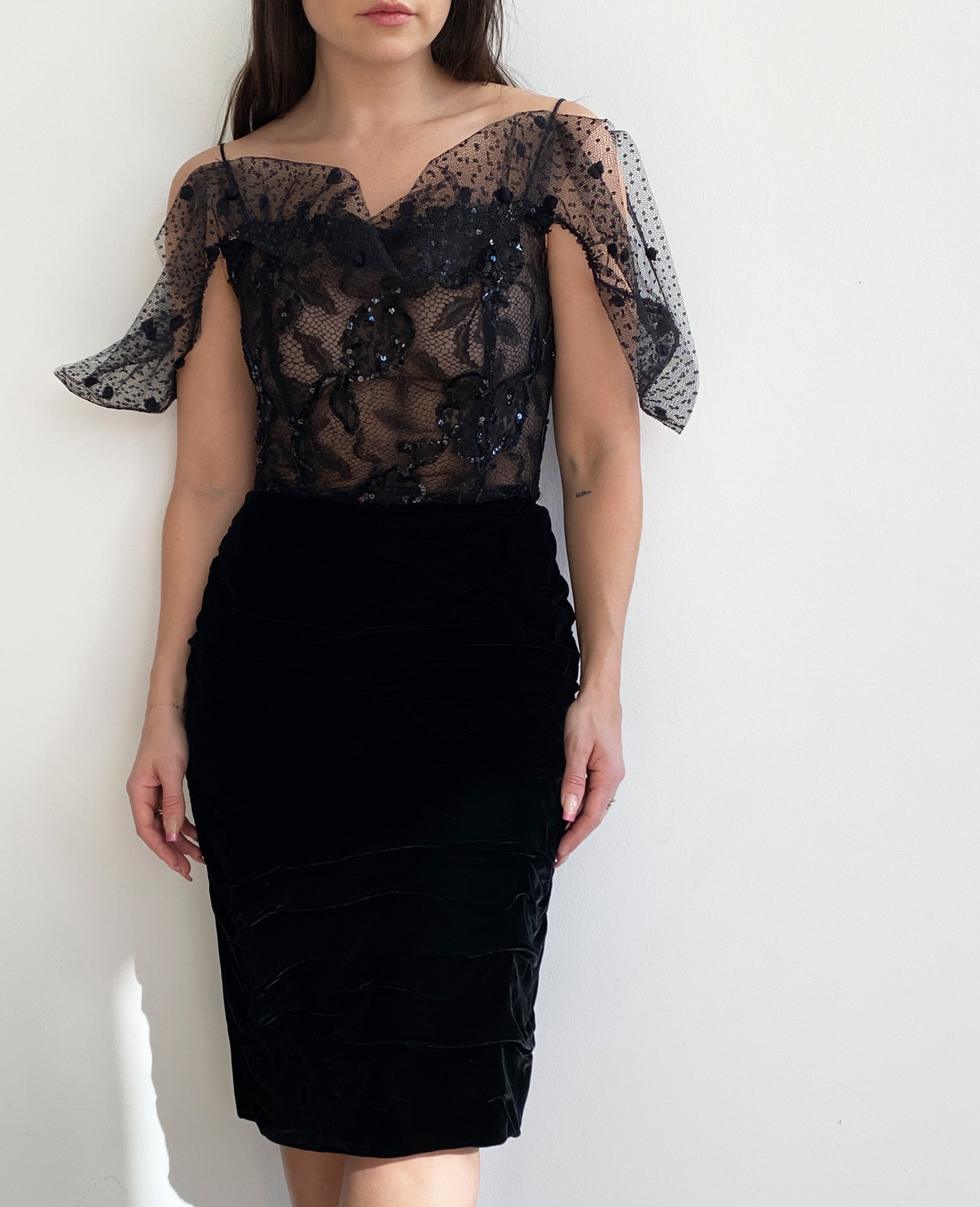 Black Velvet Embellished Cocktail Dress