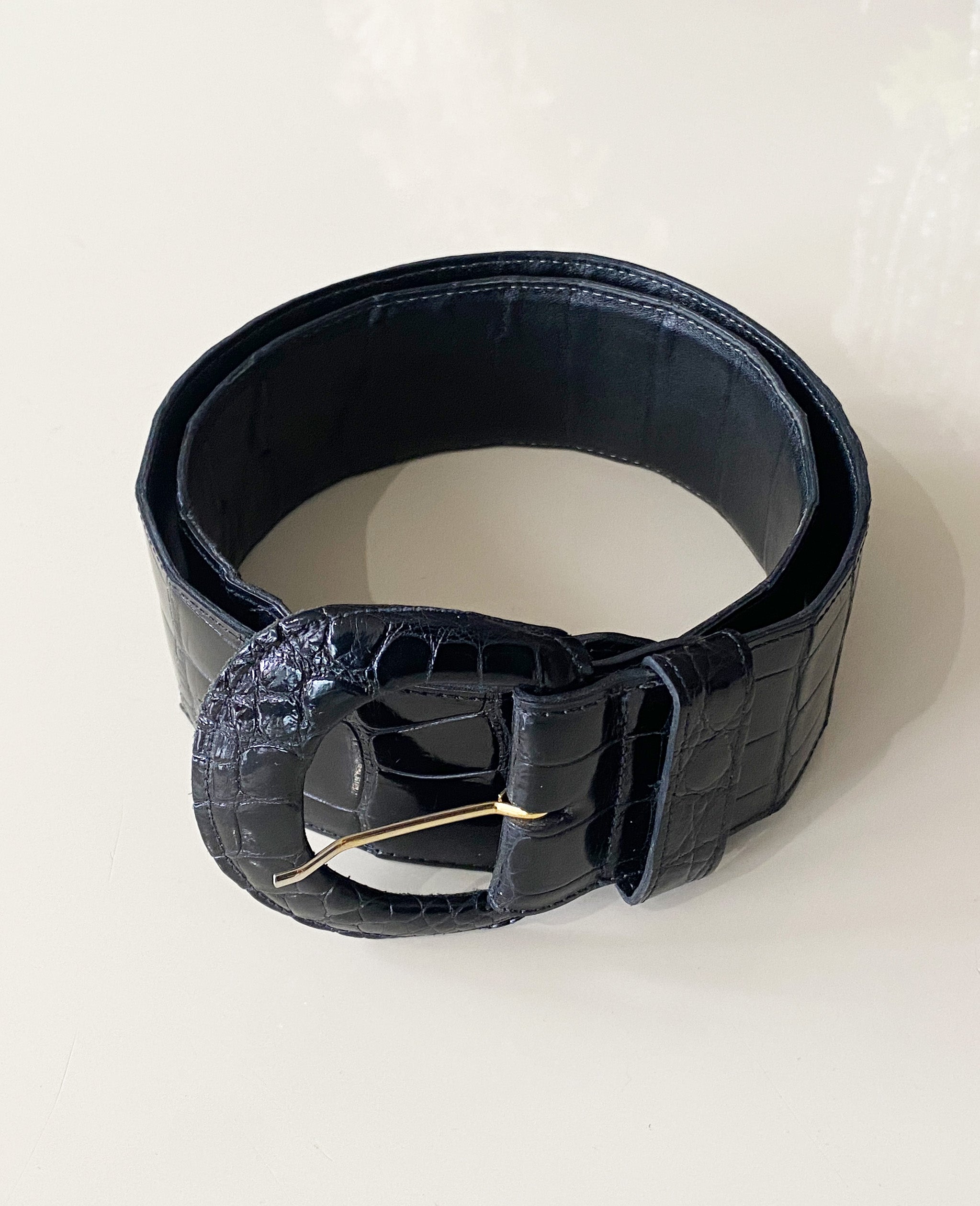 Embossed Black Leather Belt