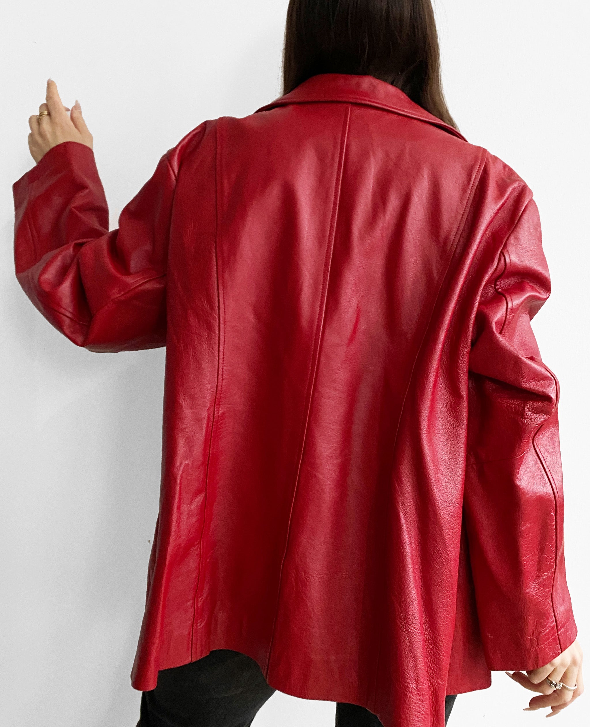 Red Leather Zip Up Jacket