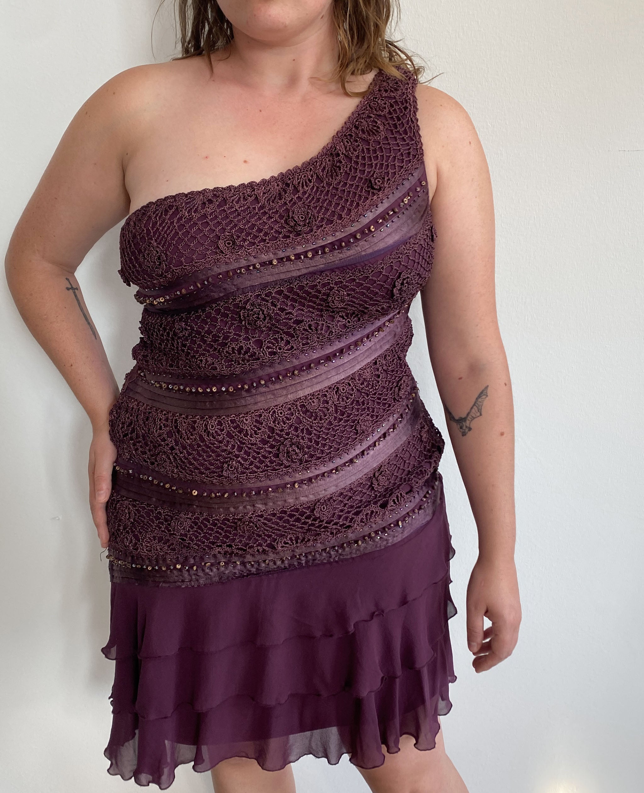 Purple Silk One Shoulder Dress