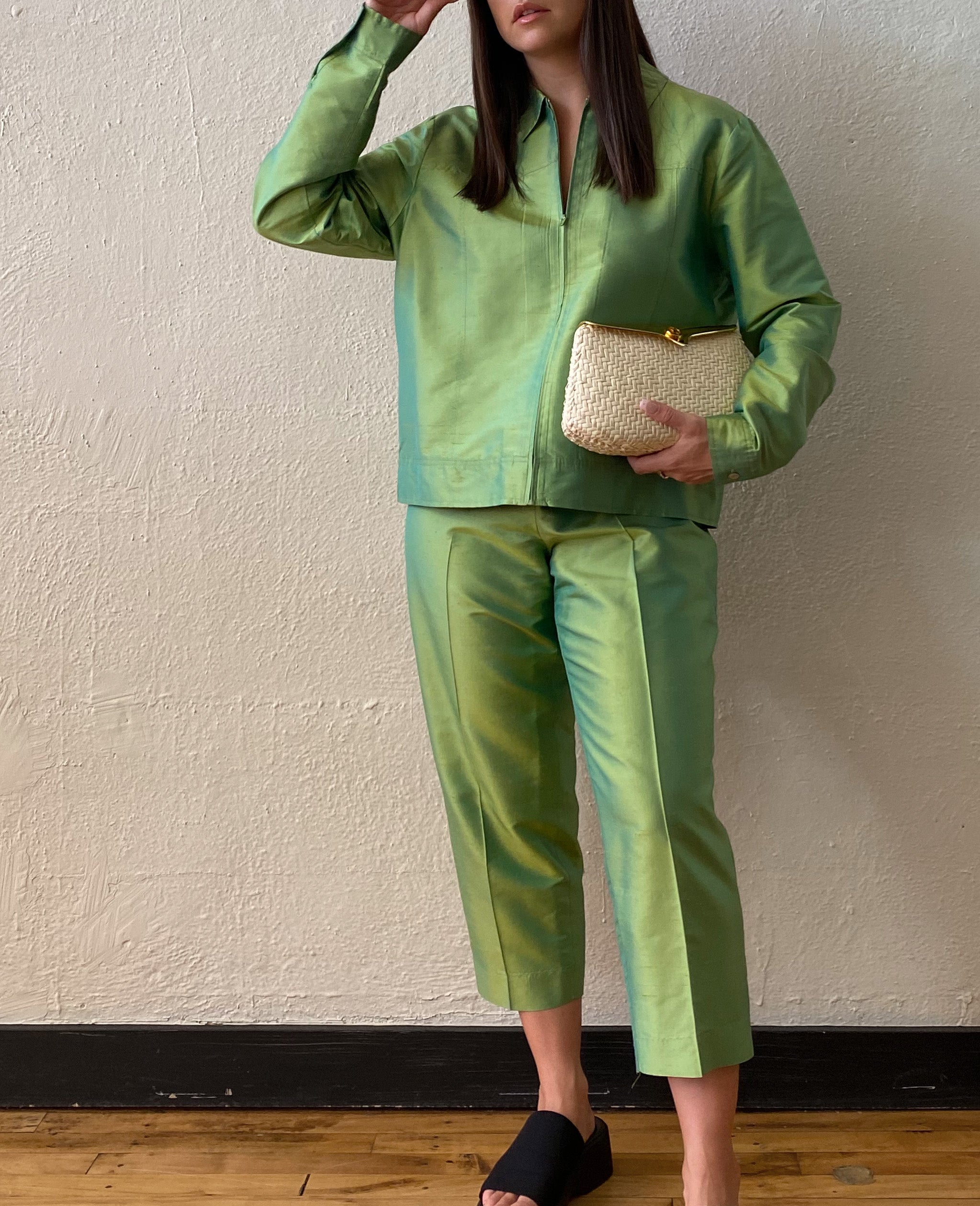 Green Iridescent Silk Pant Set