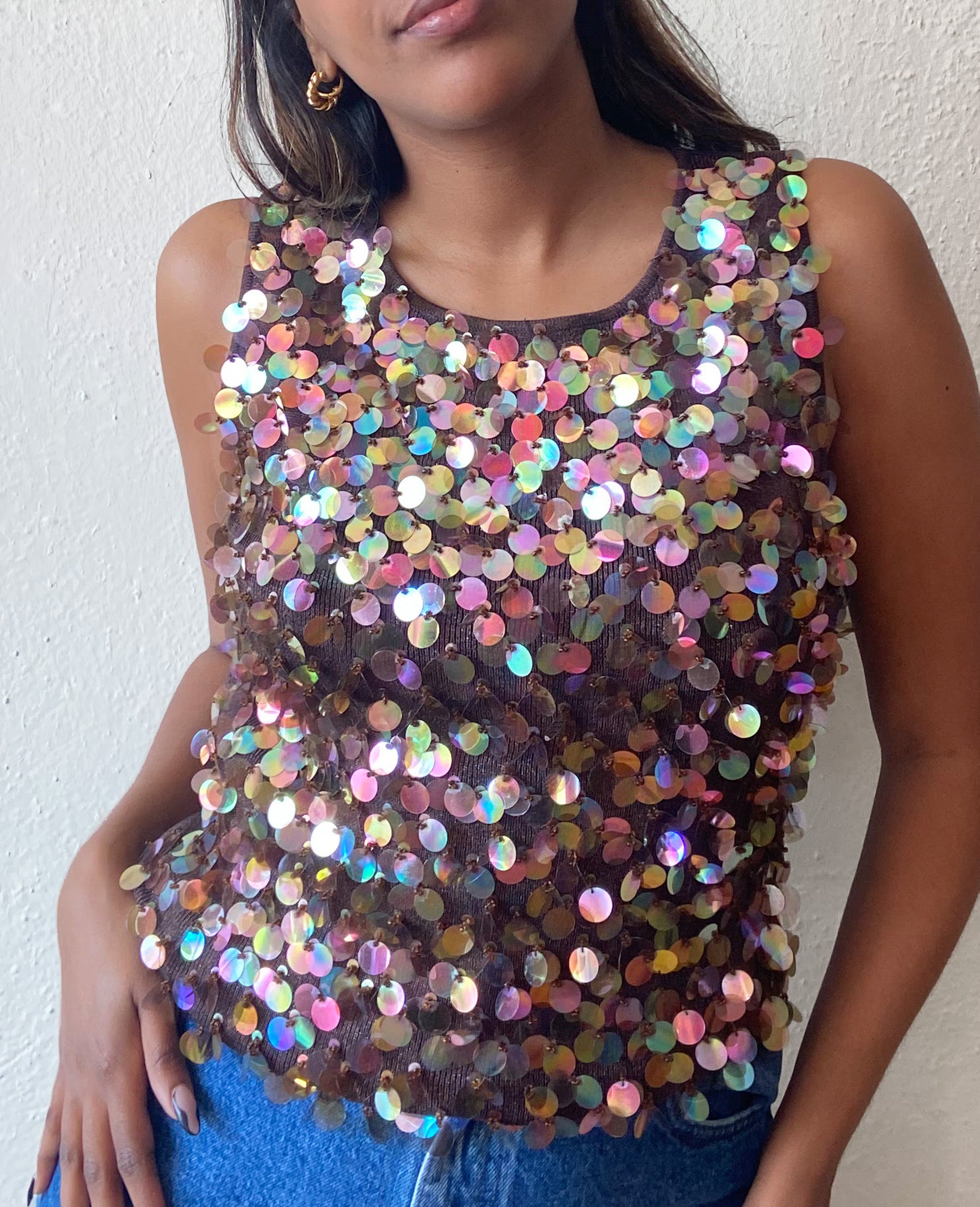Sequin Brown Knit Tank
