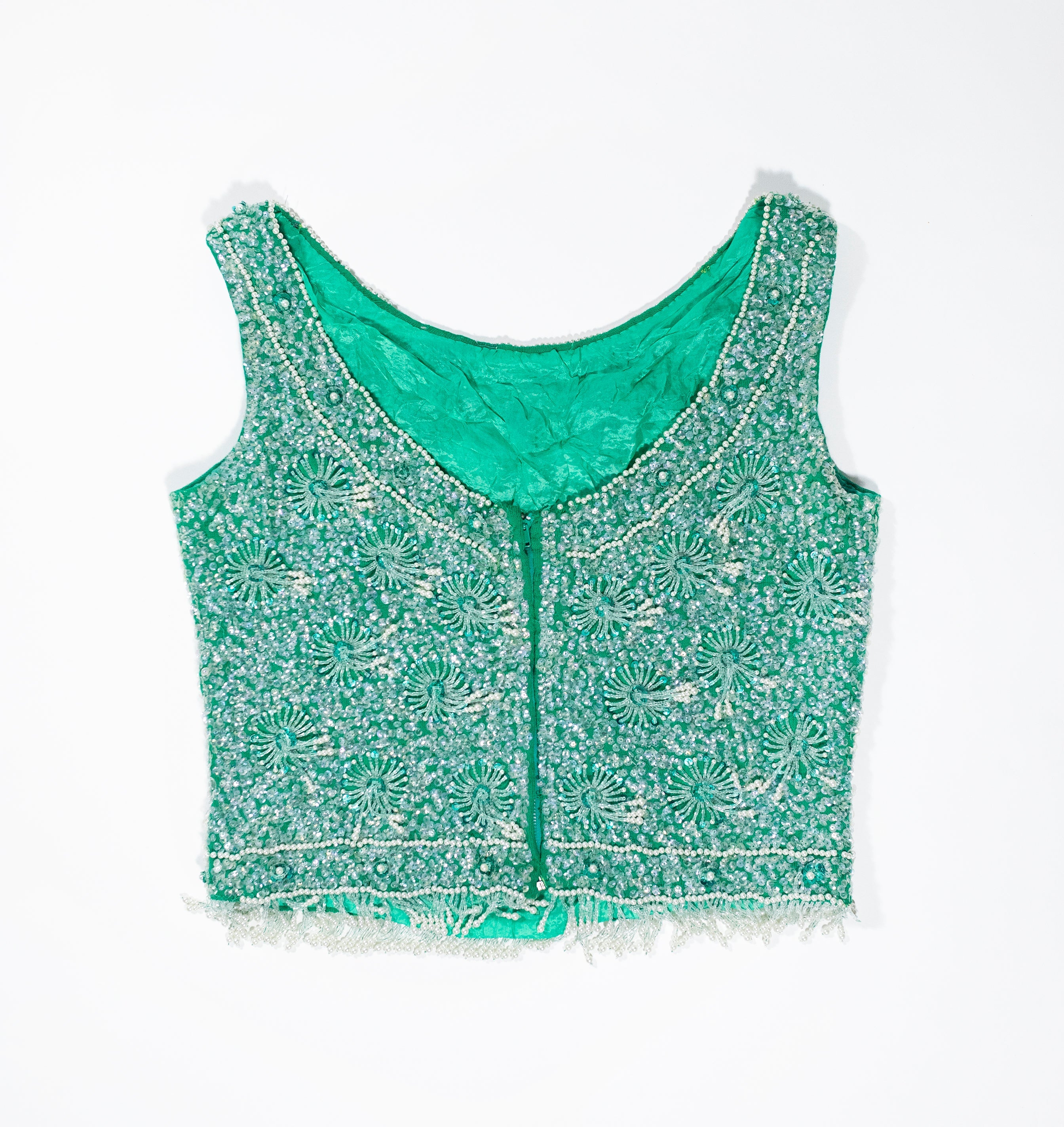 Vintage Green Beaded Top