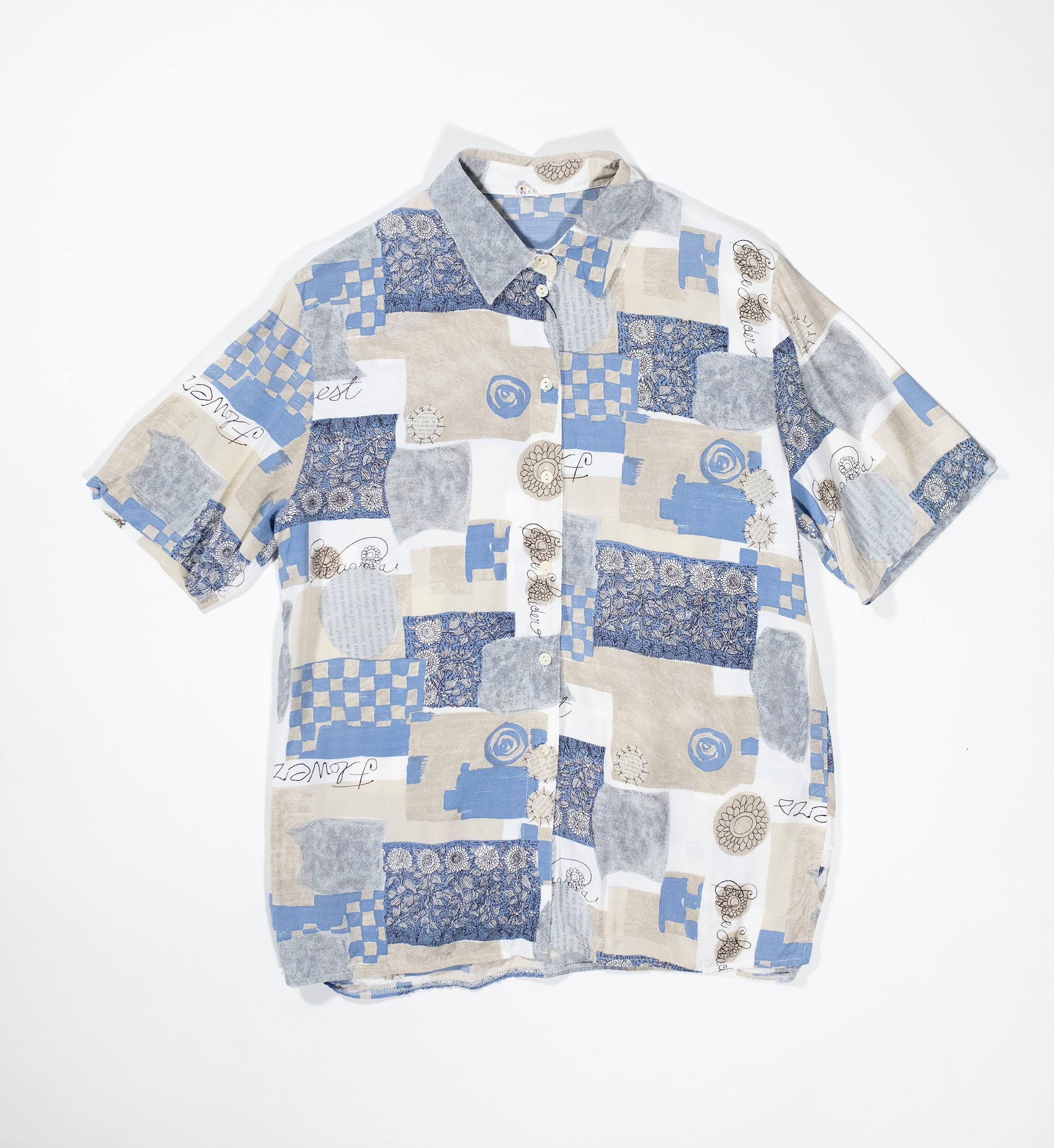 Vintage Blue Collage Pattern Blouse