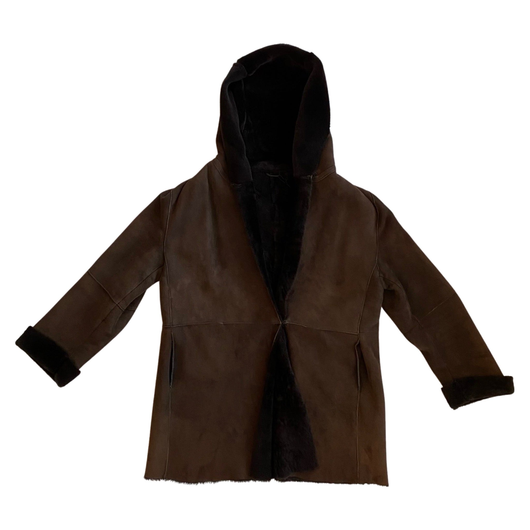 Brown Shearling Jacket with Hood