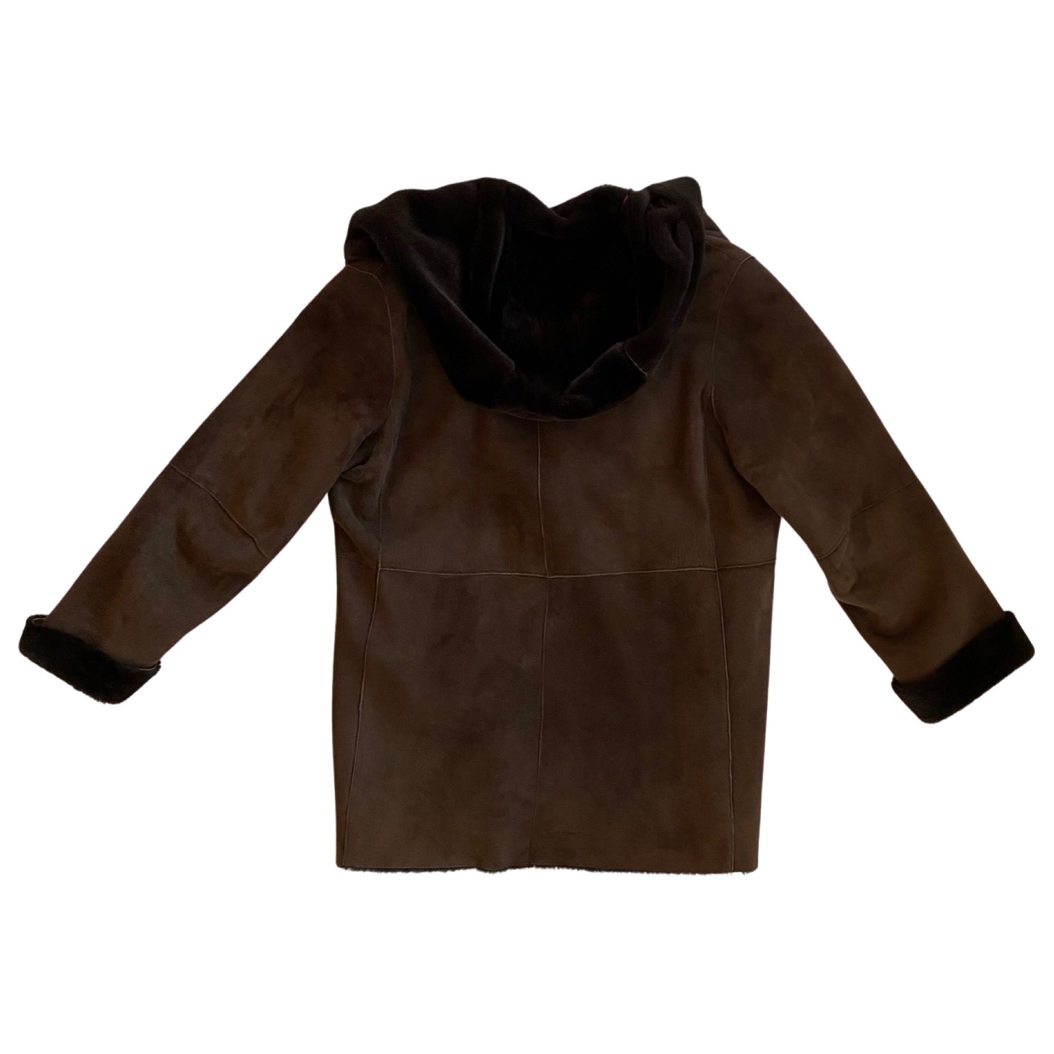 Brown Shearling Jacket with Hood