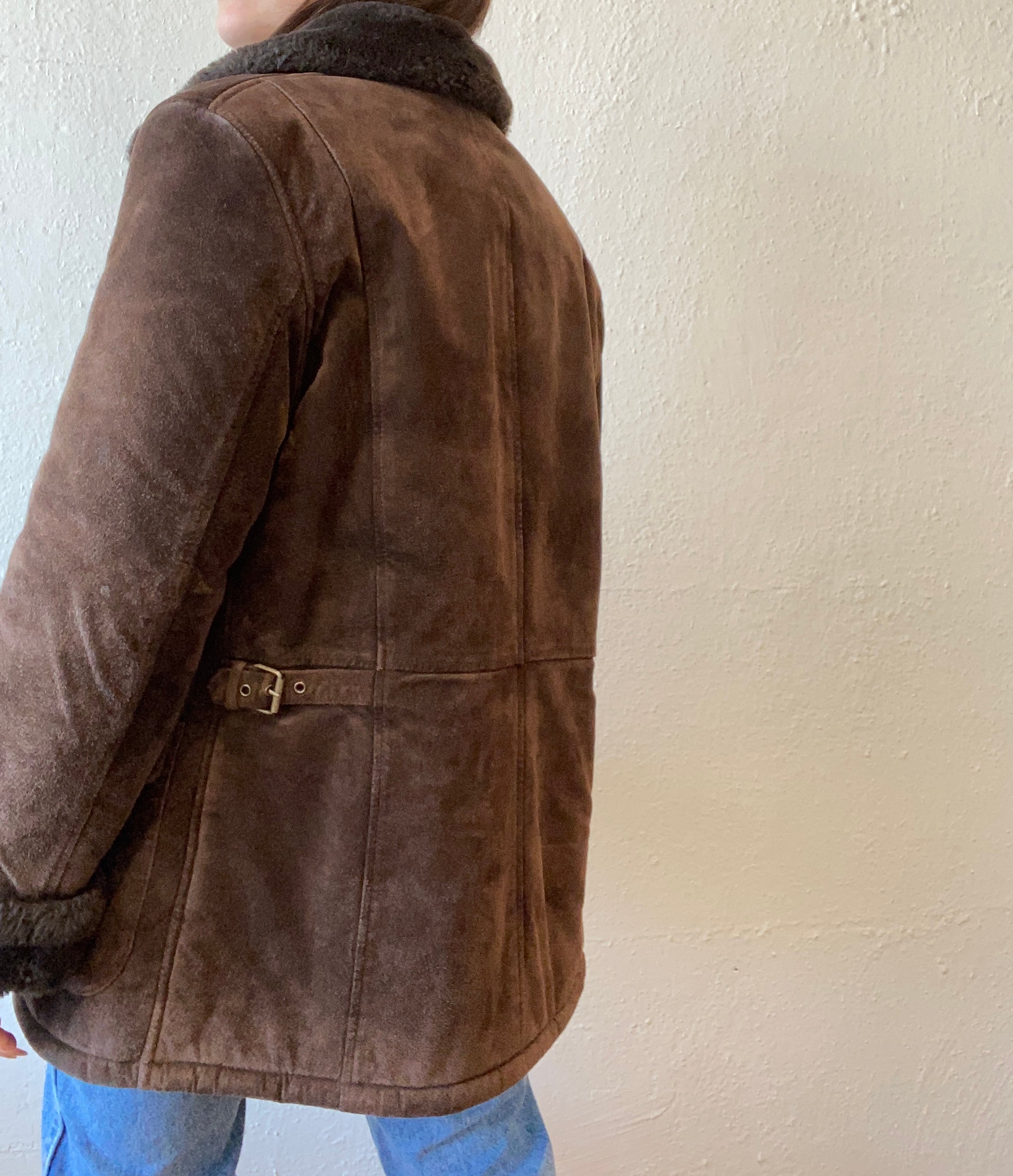 Dark Brown Suede and Shearling Jacket