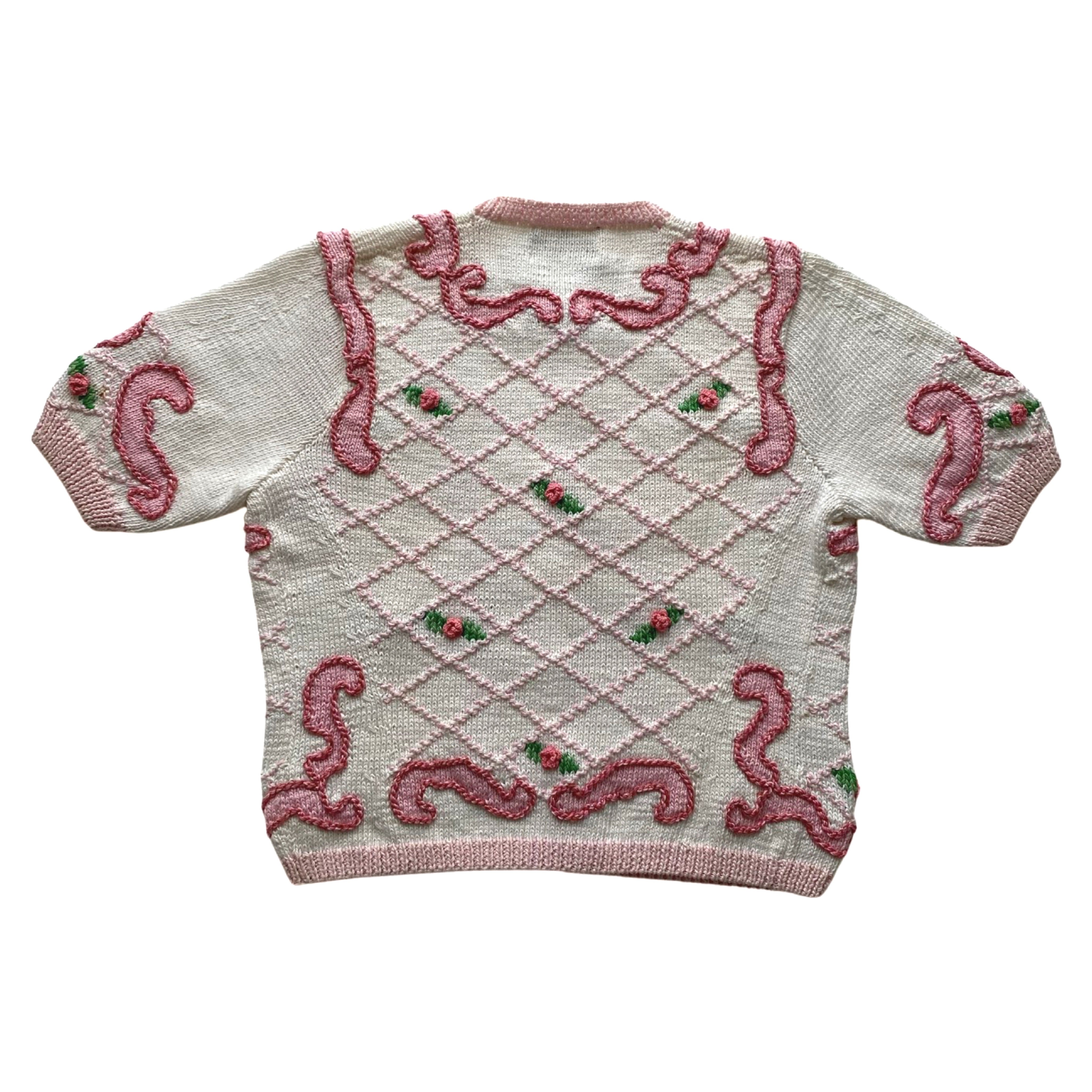 Berek hand knit short sleeve cardigan with rose details