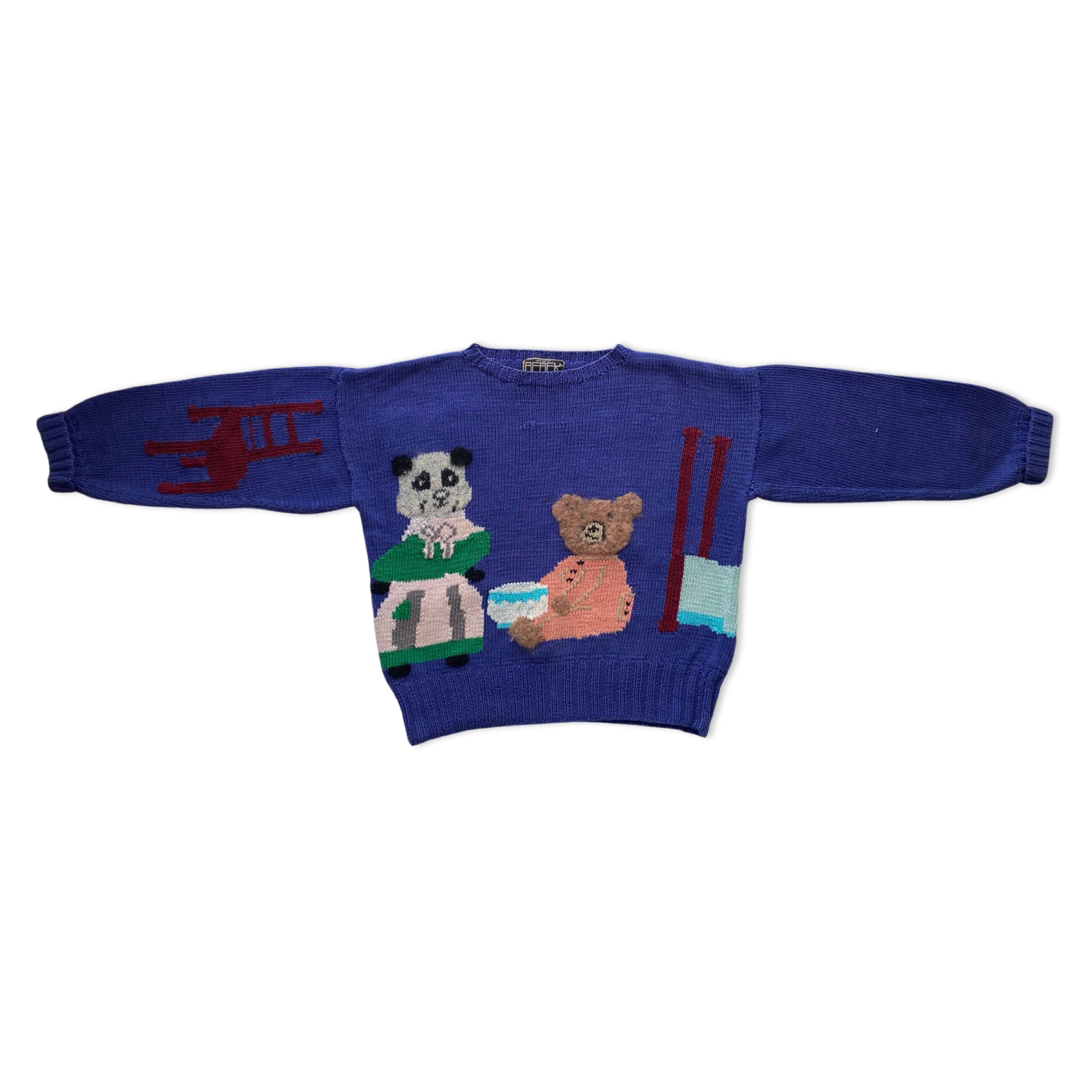 Berek hand knit sweater with scene of Goldilocks and the Three Bears