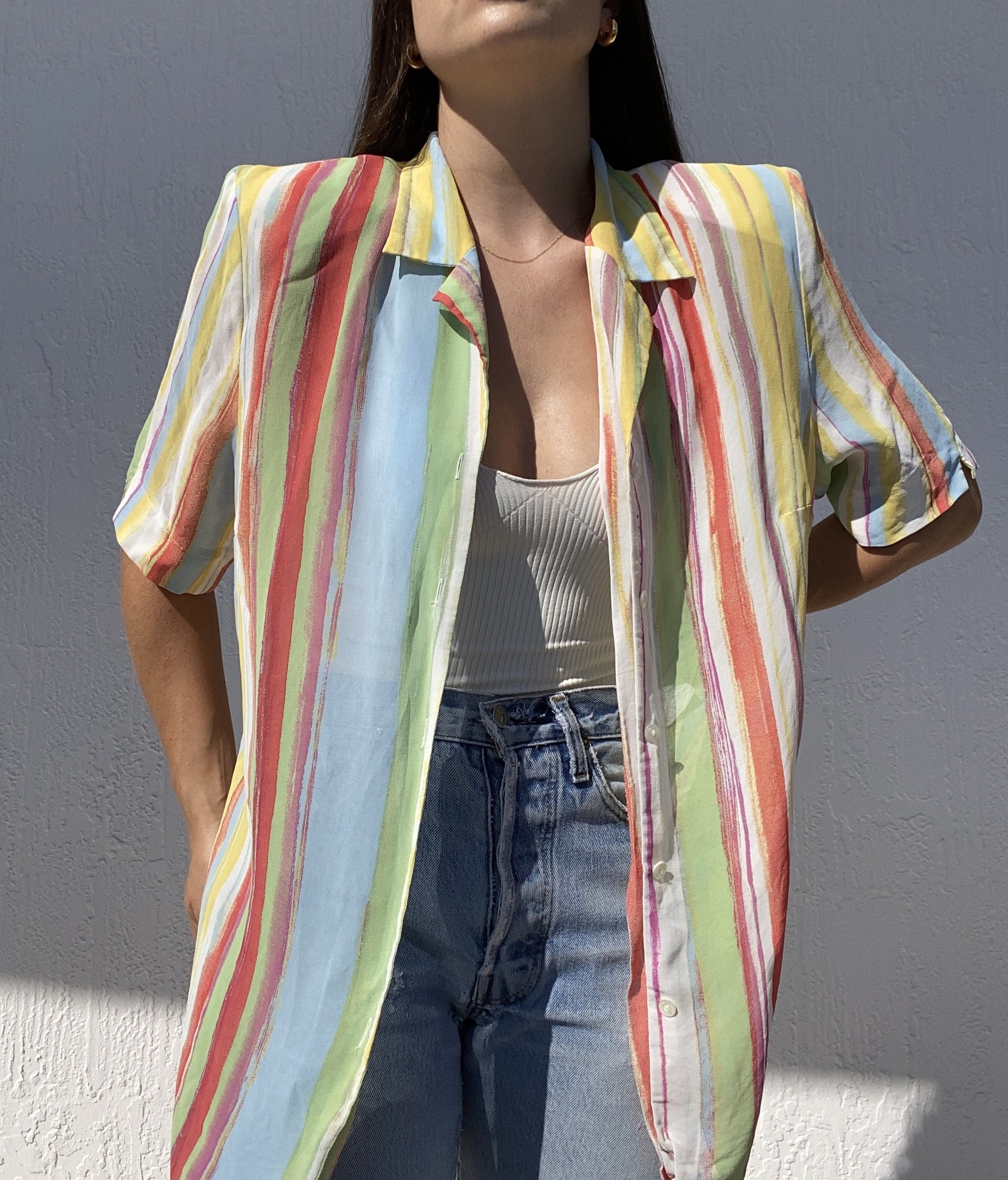 Striped Multi-Color Short Sleeve Blouse