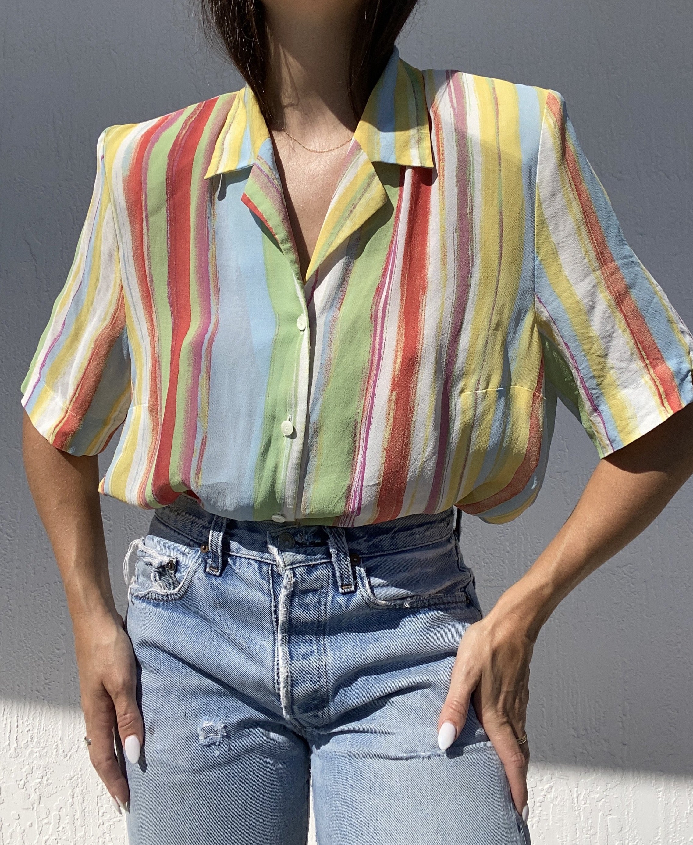 Striped Multi-Color Short Sleeve Blouse