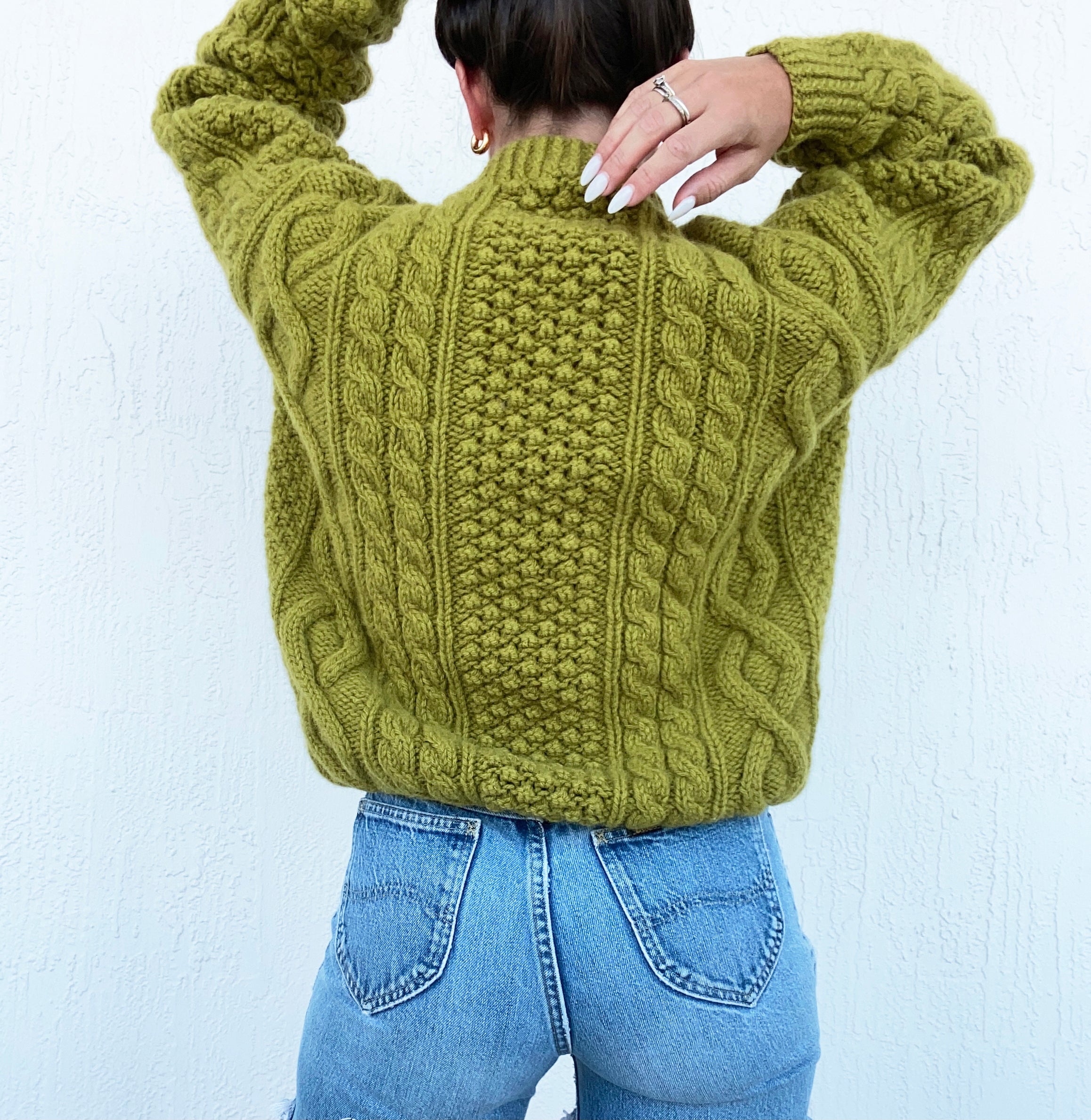 Hand Made Green Wool Cable Sweater