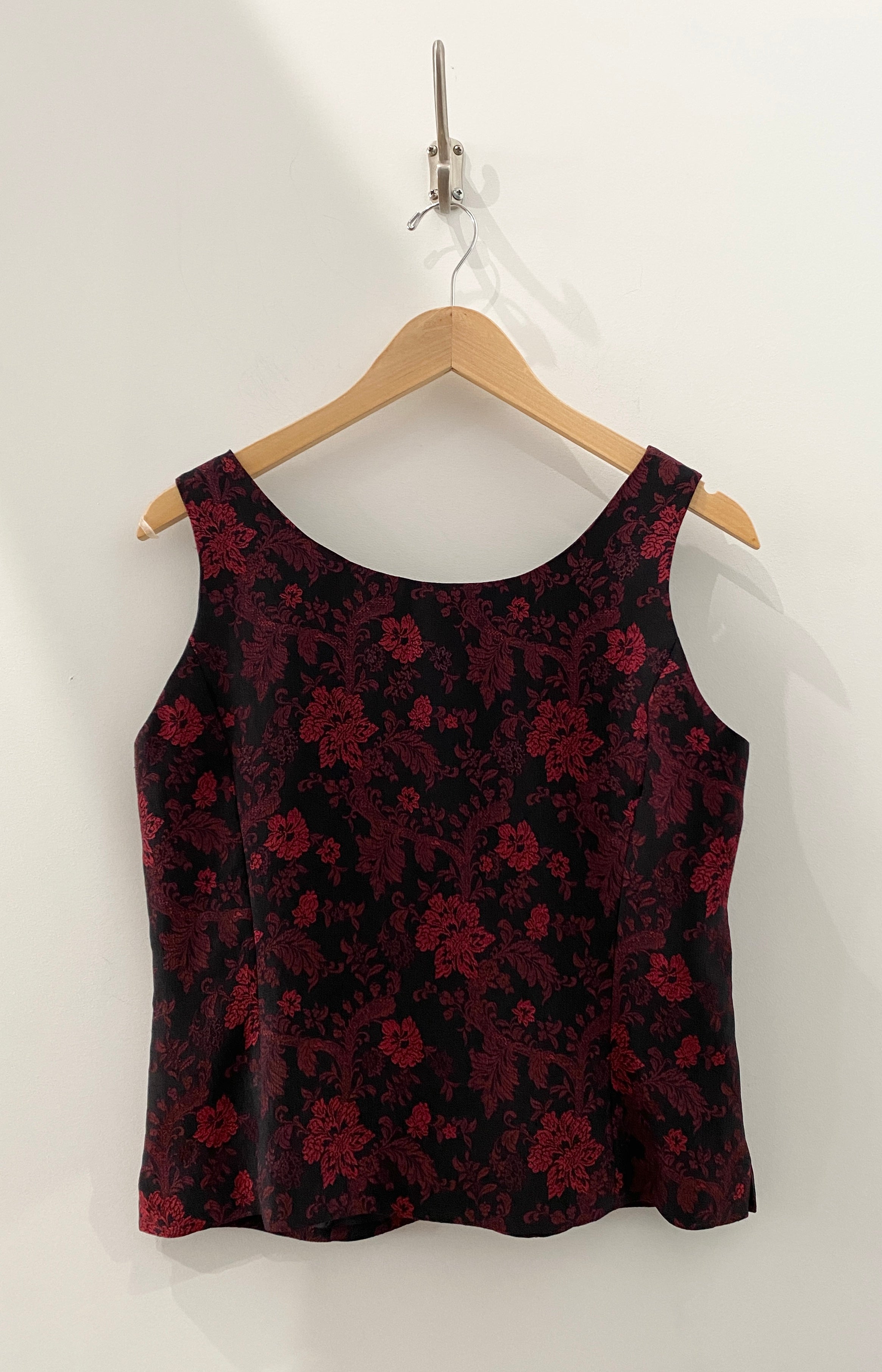Red and Black Floral Sleeveless Top