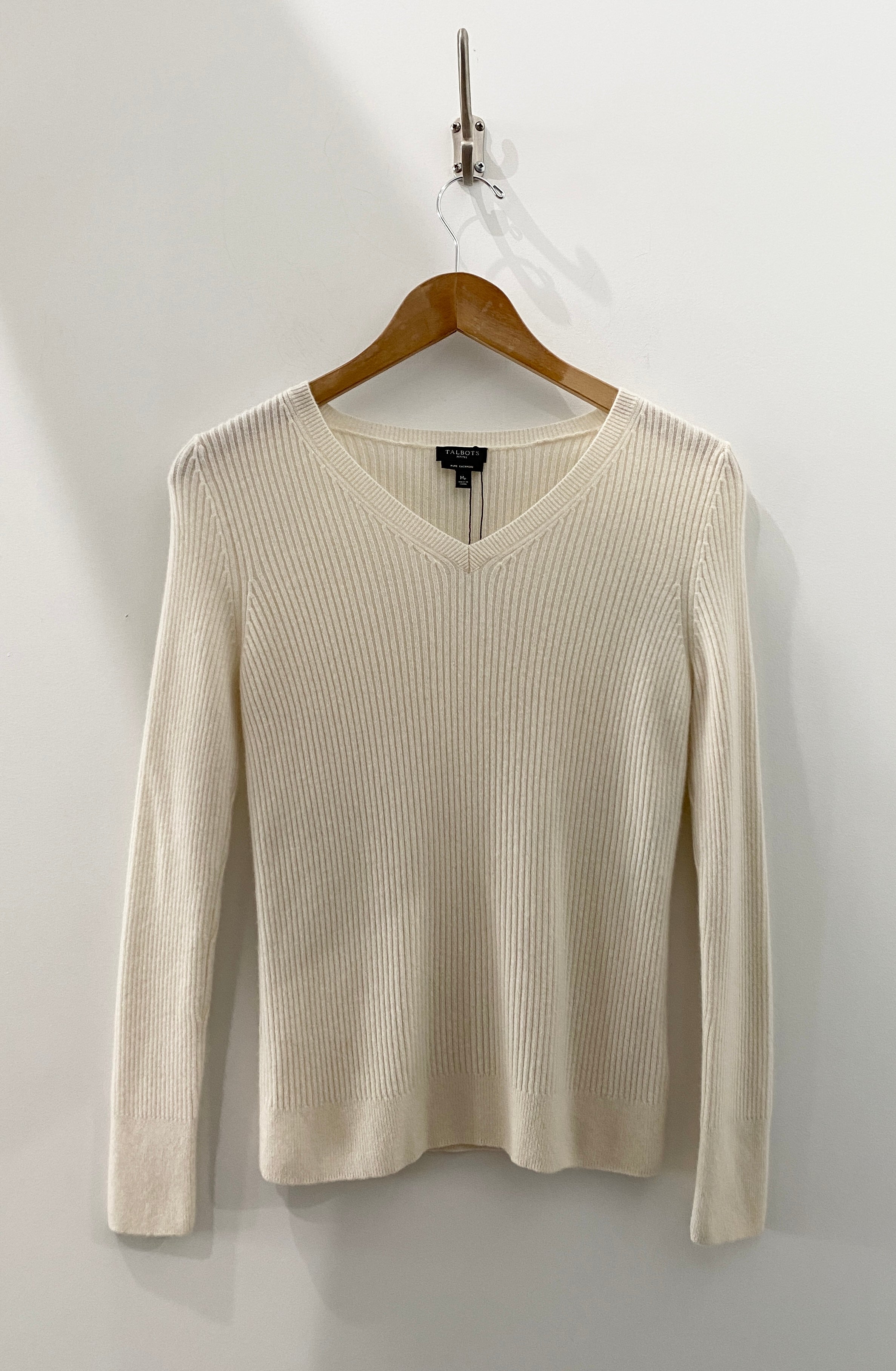 White Cashmere Ribbed Sweater