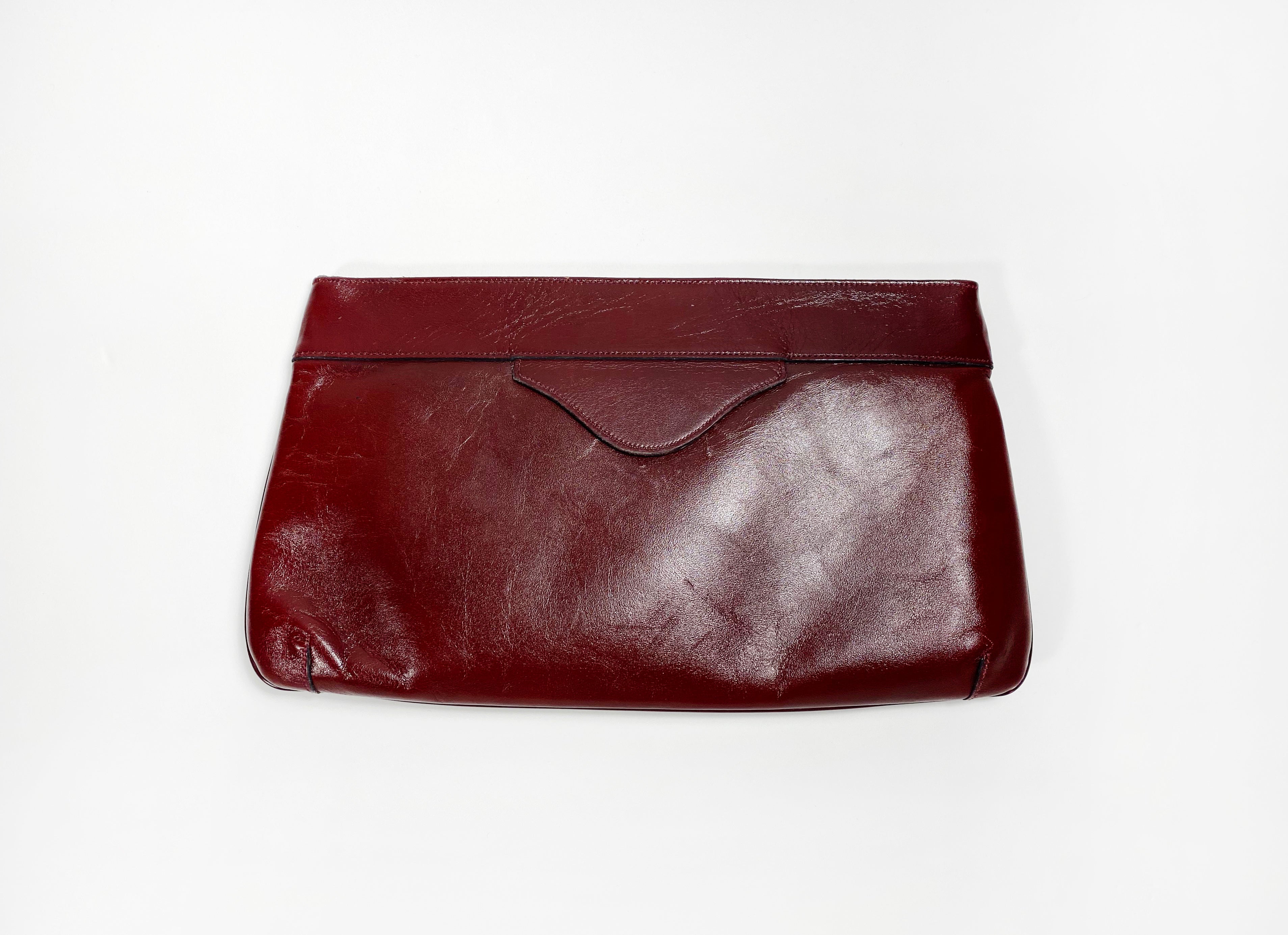 Wine Colored Leather Clutch